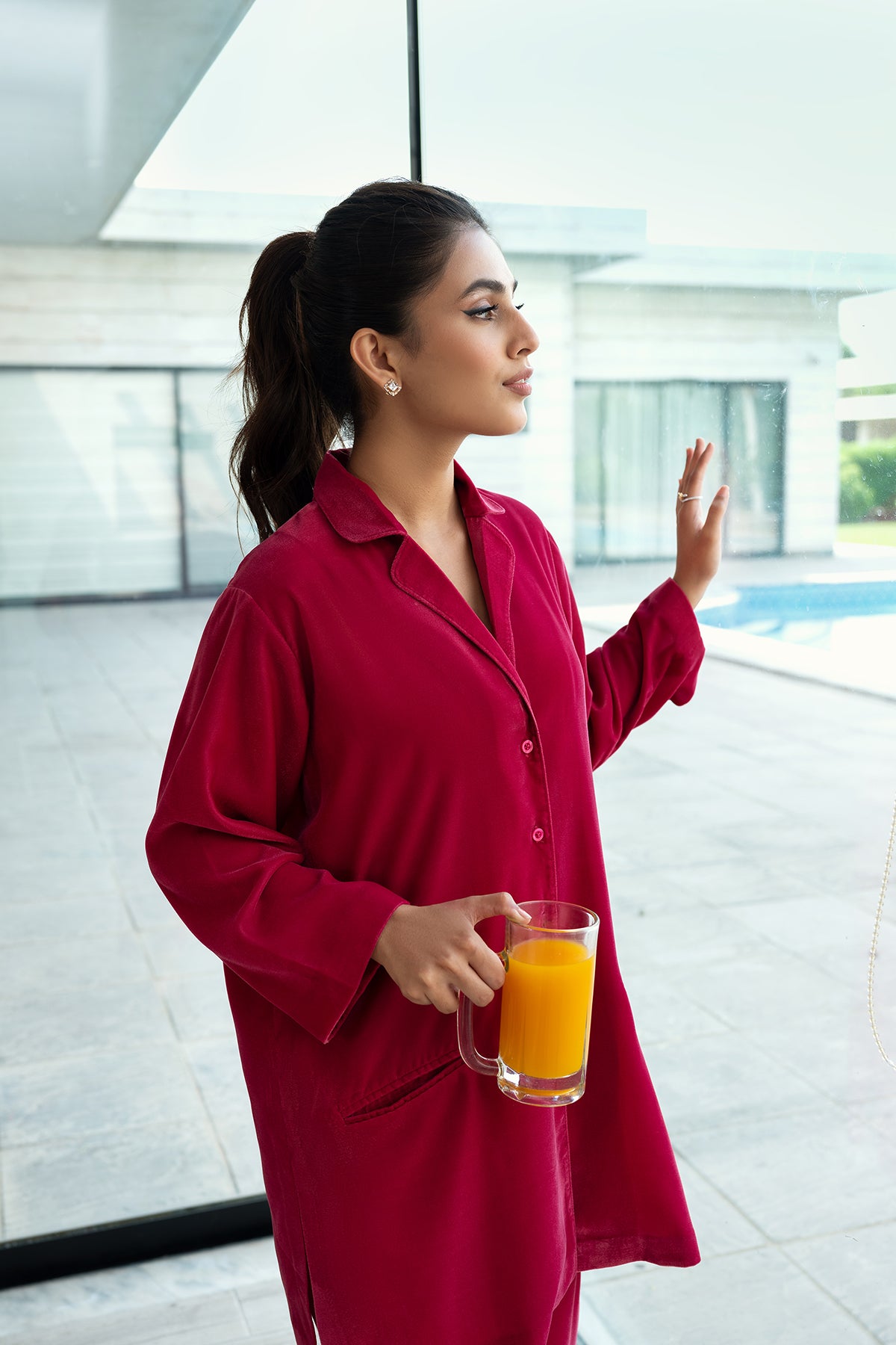 KLW22-10-Button Down Basic Shirt with Culottes 2PC