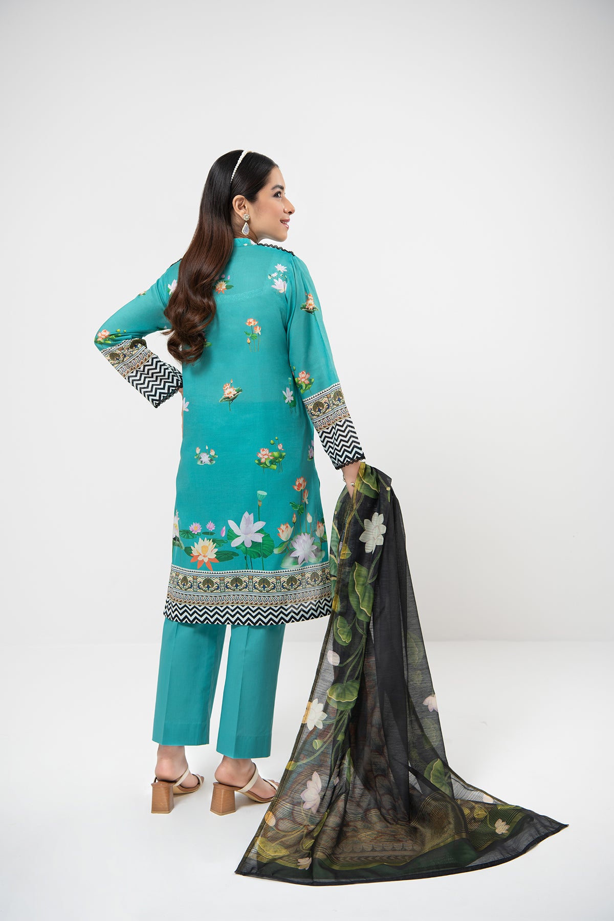 PDE21-14-Classic Shirt Comprising with Printed Dupatta & Straight Trouser-3PC