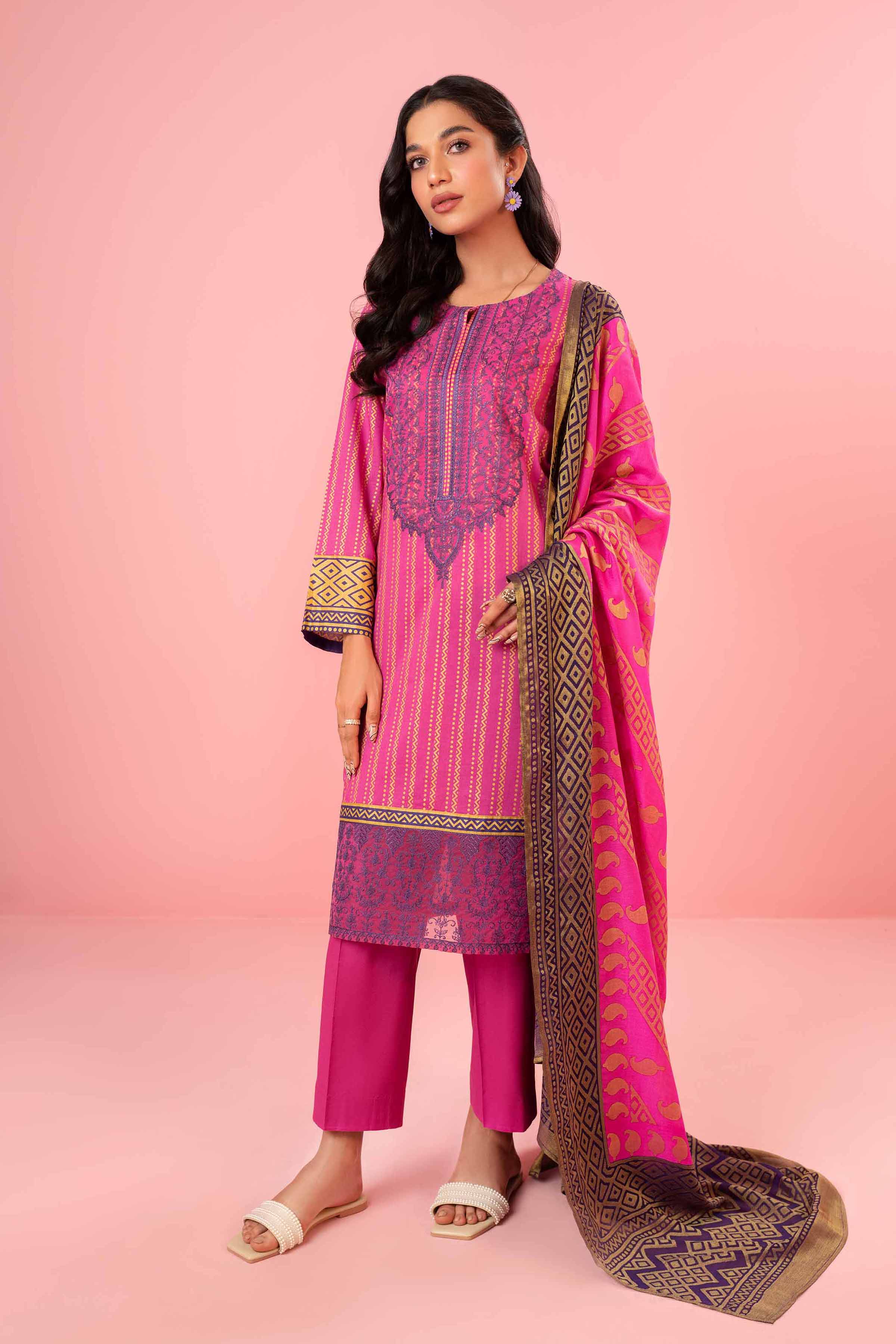 3 Piece - Gold Printed Embroidered Suit - PDE23-14