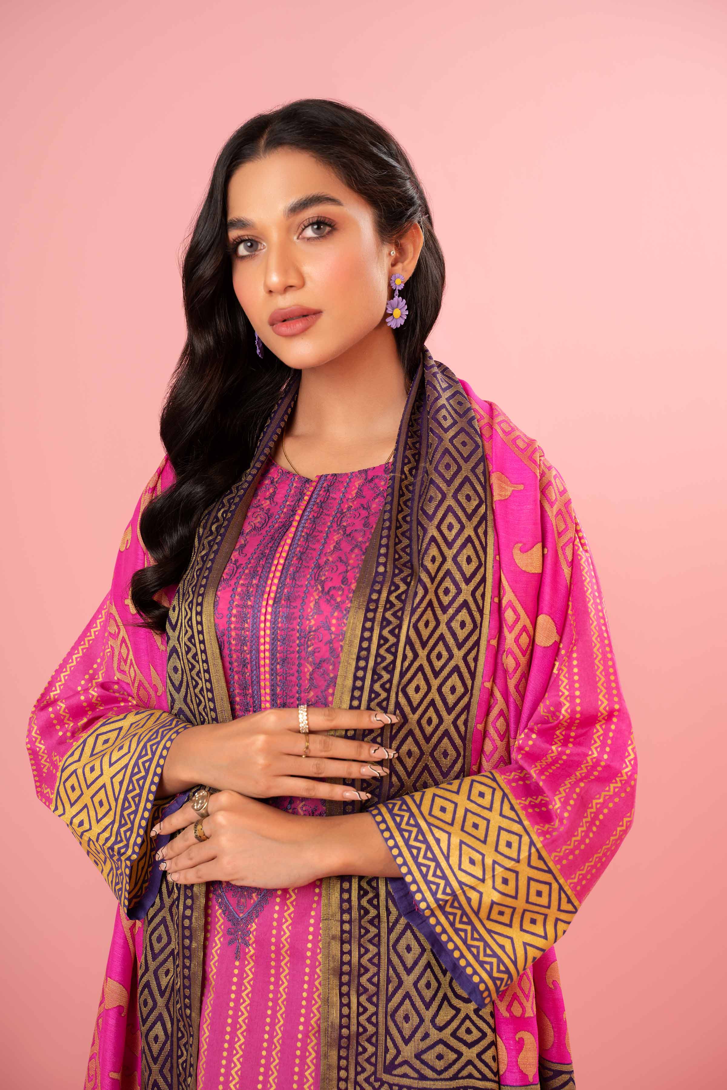 3 Piece - Gold Printed Embroidered Suit - PDE23-14