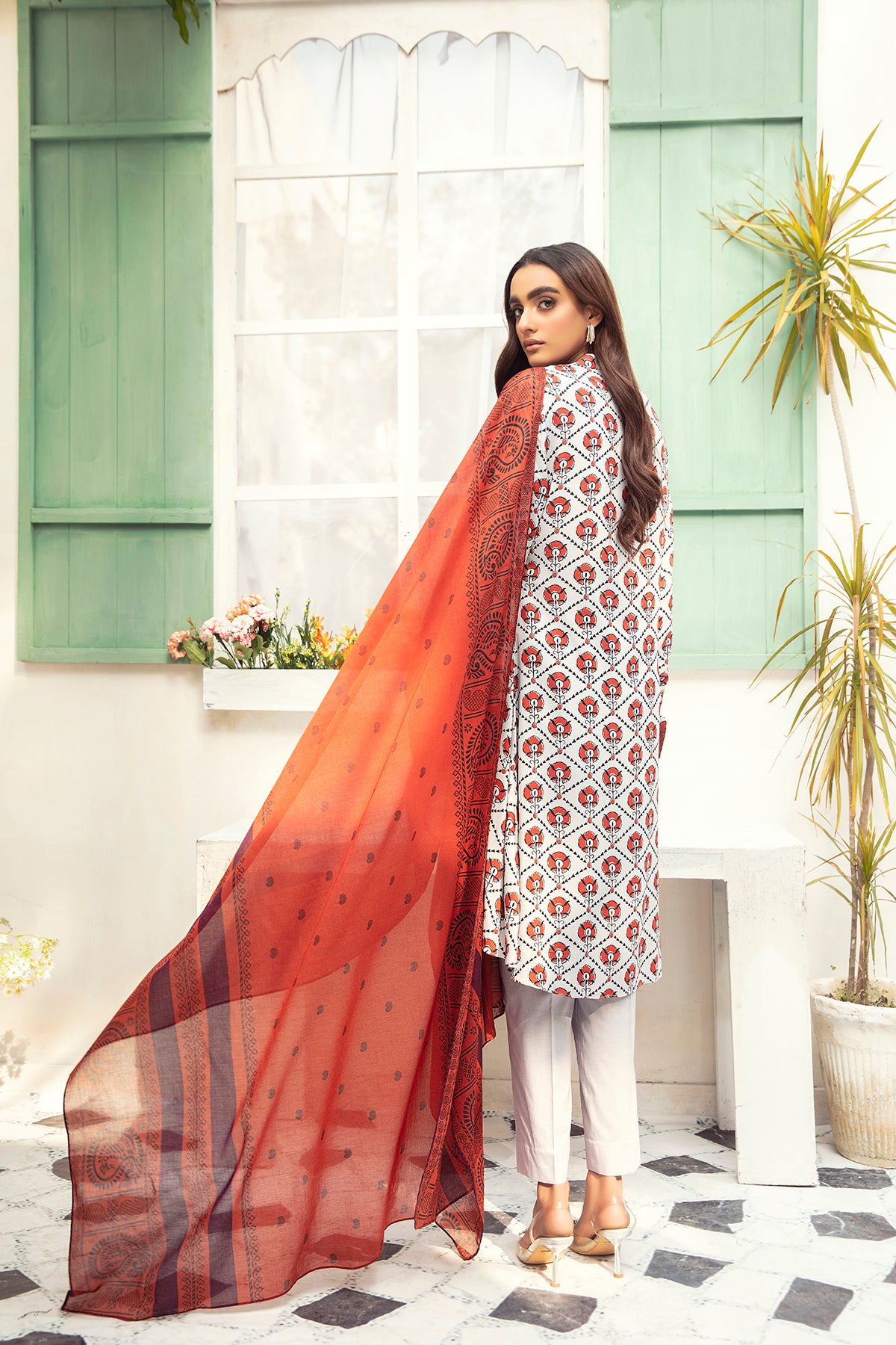 PDS21-02-Long Button Down Shirt, Dupatta &Trouser - 3PC