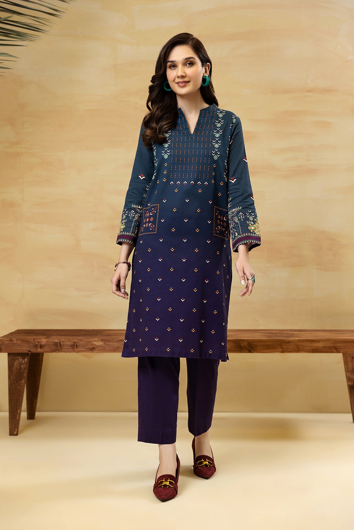 PDW22-24-Printed Straight Shirt with Trousers 2PC