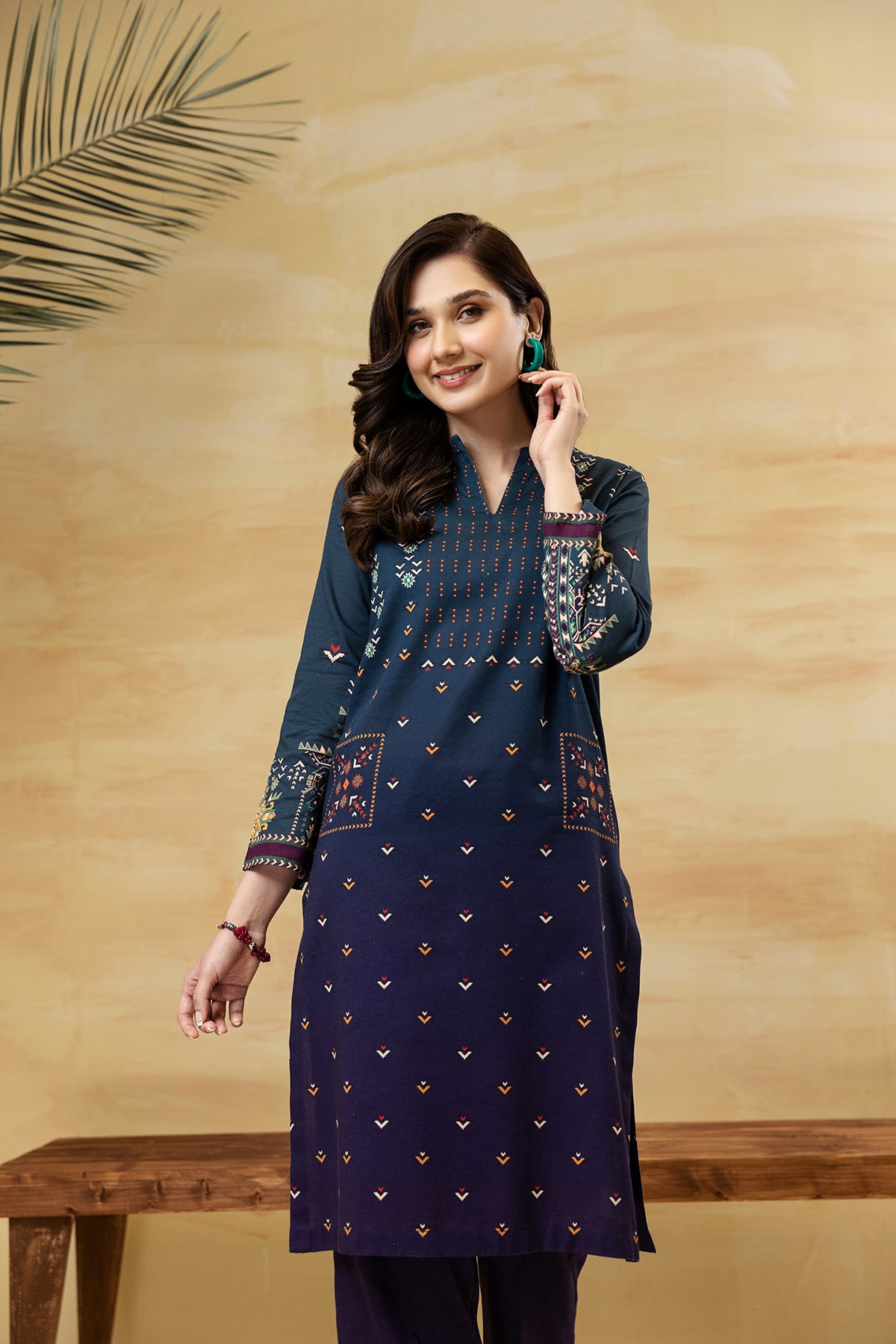 PDW22-24-Printed Straight Shirt with Trousers 2PC