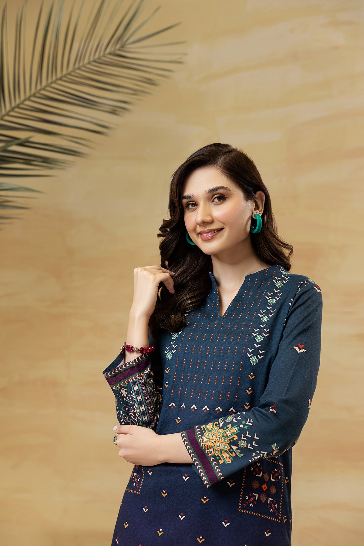 PDW22-24-Printed Straight Shirt with Trousers 2PC