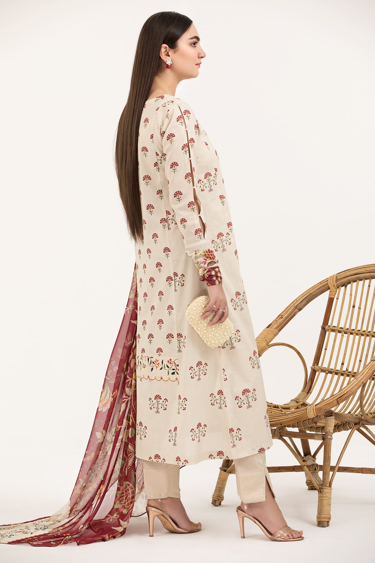 PE21-46-Mix & Match Printed Embroidered Shirt with Silk Dupatta-2PC