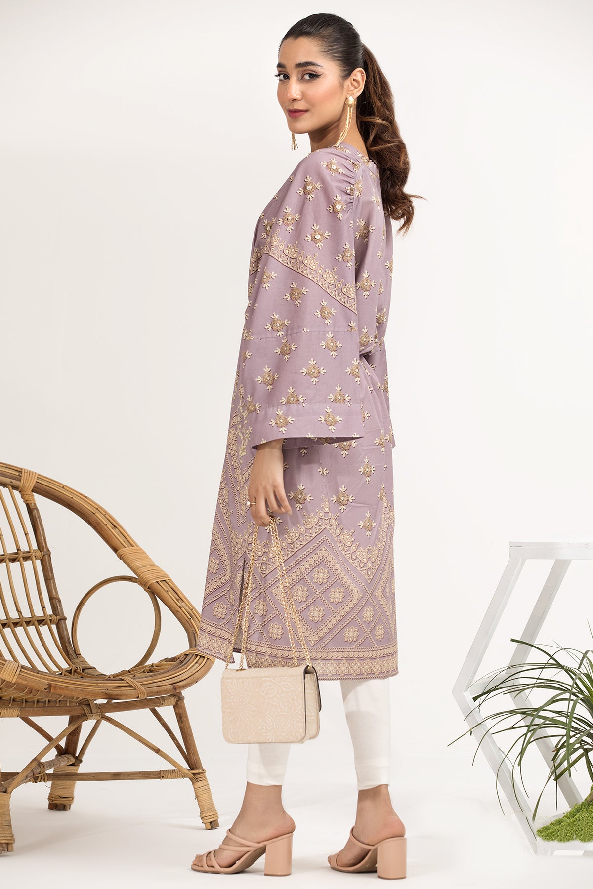 PE21-79-Kimono Style Subtle Printed Stitched Shirt-1PC