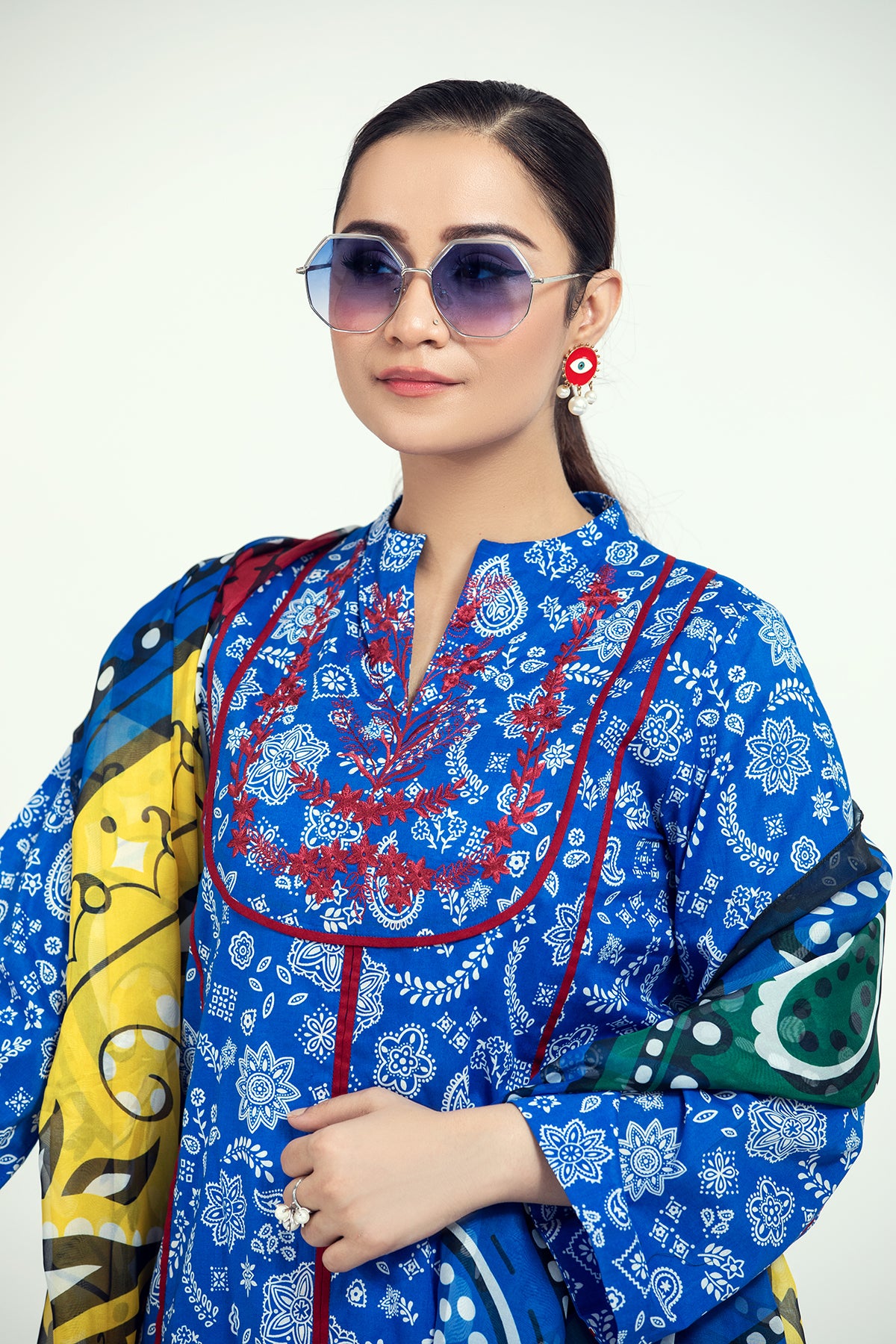 PE21-92 2PC-Classic Embroidered Shirt With Silk Dupatta