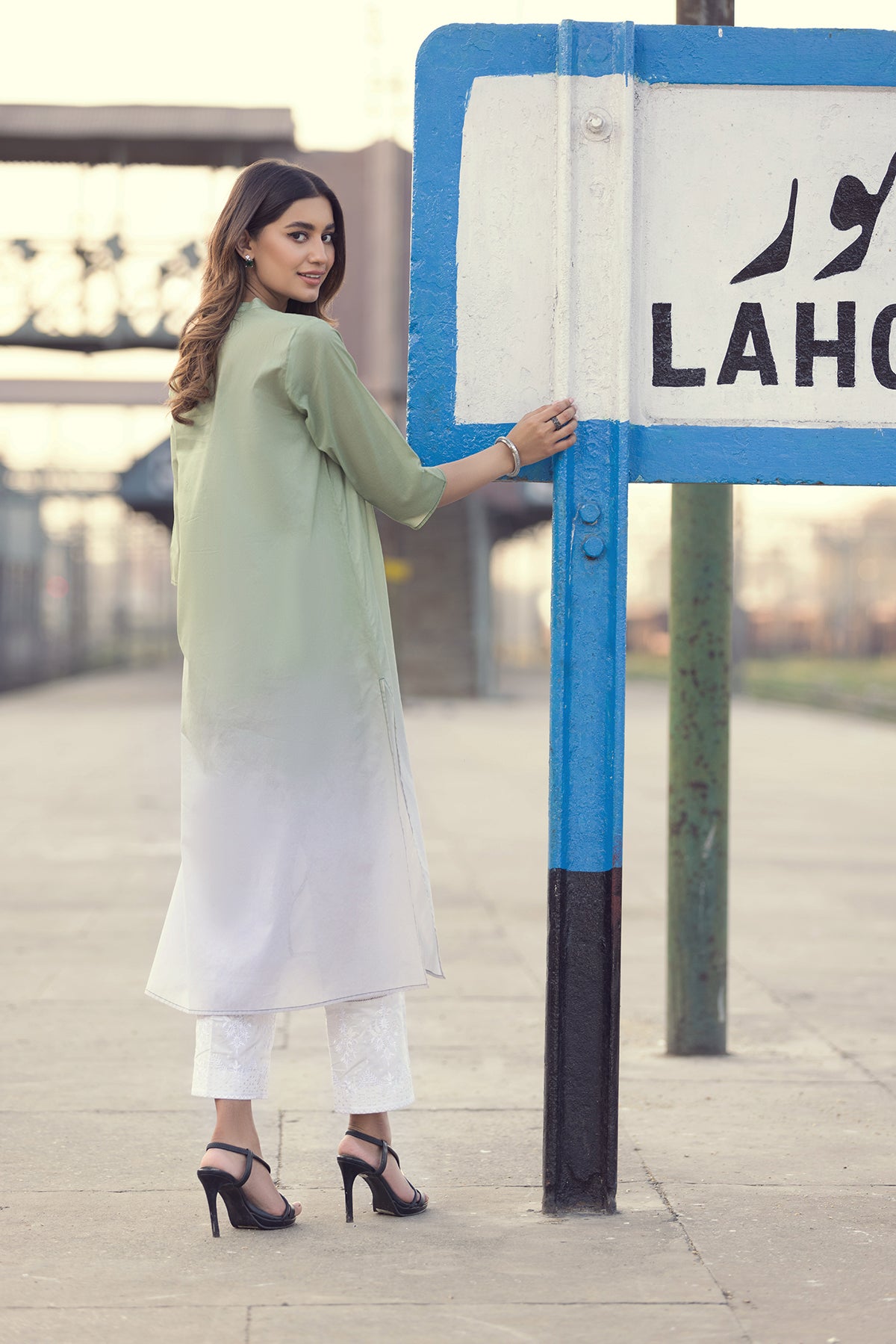 PE22-08-Printed Embroidered Long Shirt 1PC