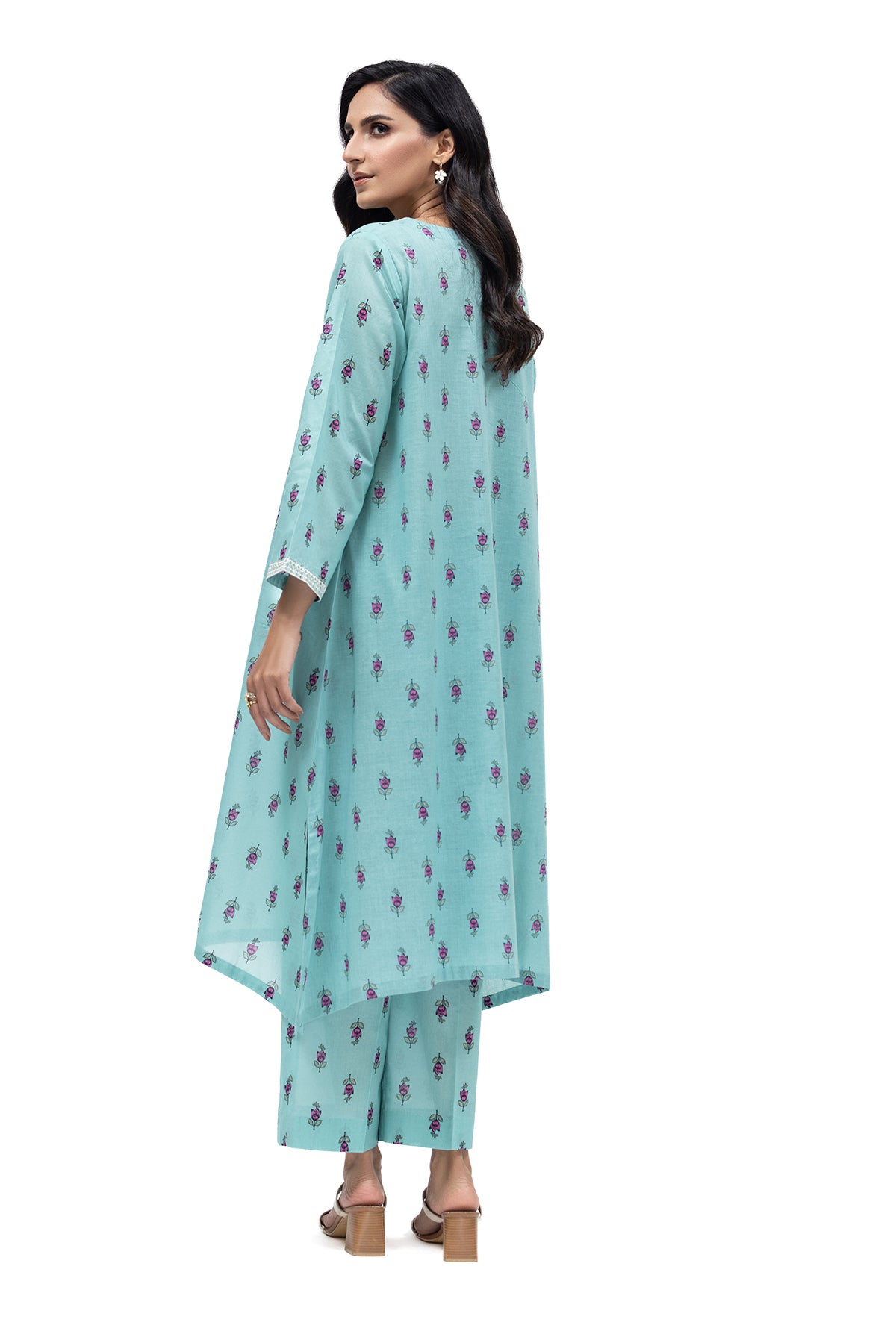 PE22-46-Printed Embroidered Shirt With Straight Trousers 2PC