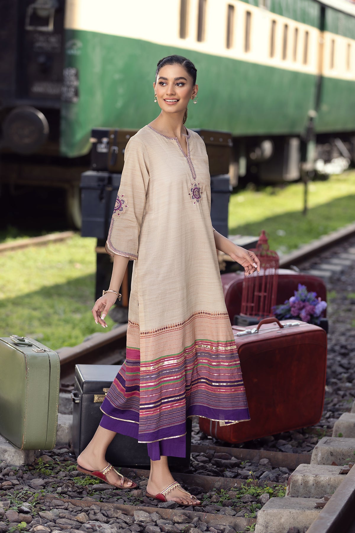 PE22-64-Printed Embroidered Shirt With Trousers 2PC