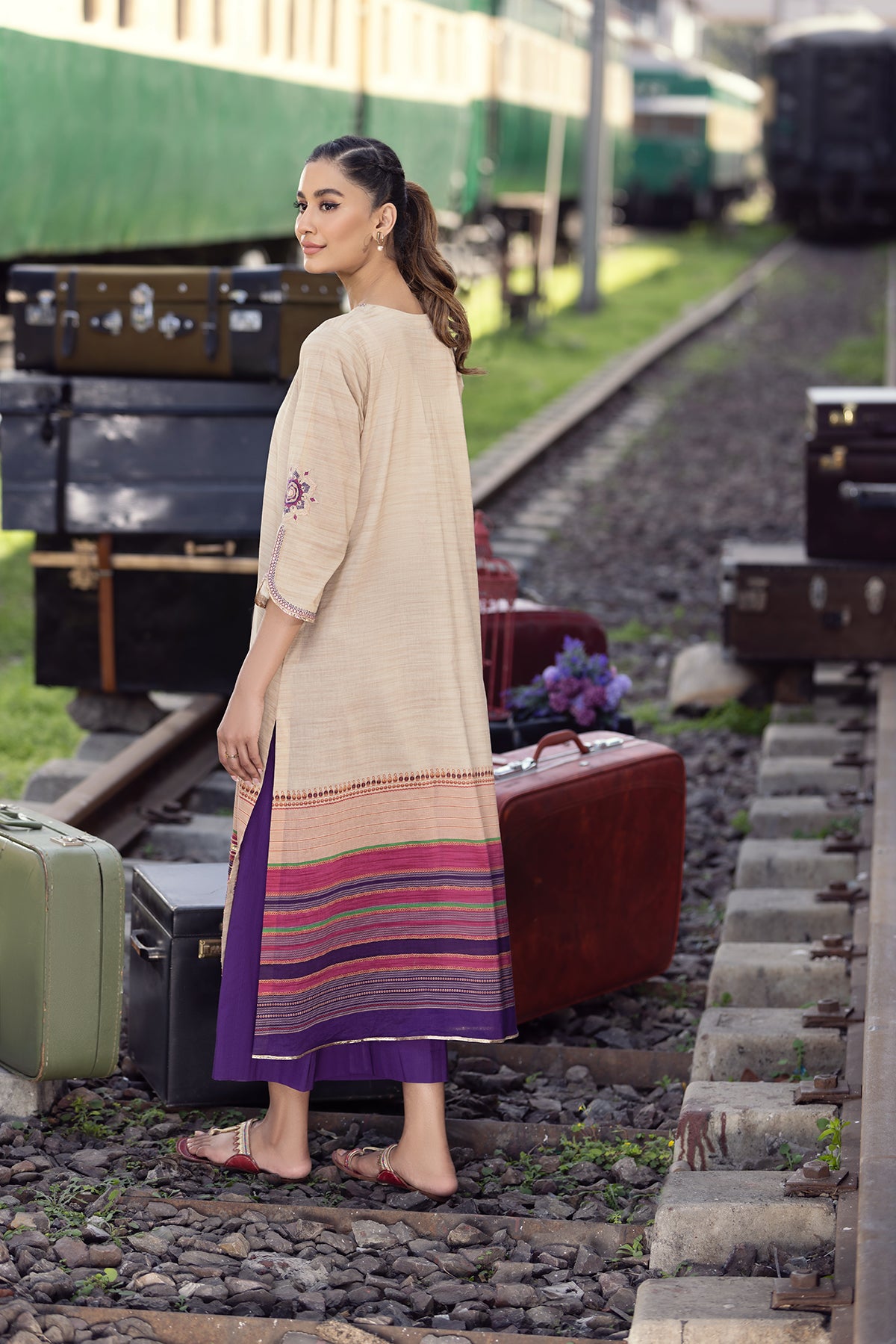 PE22-64-Printed Embroidered Shirt With Trousers 2PC
