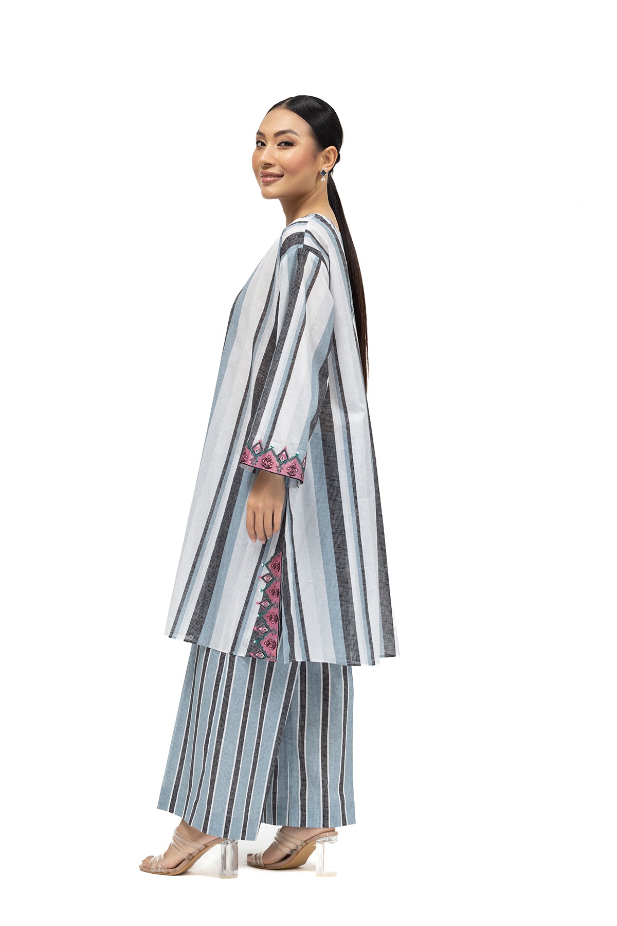 PE22-67-Printed Embroidered Straight Shirt With Trousers 2PC
