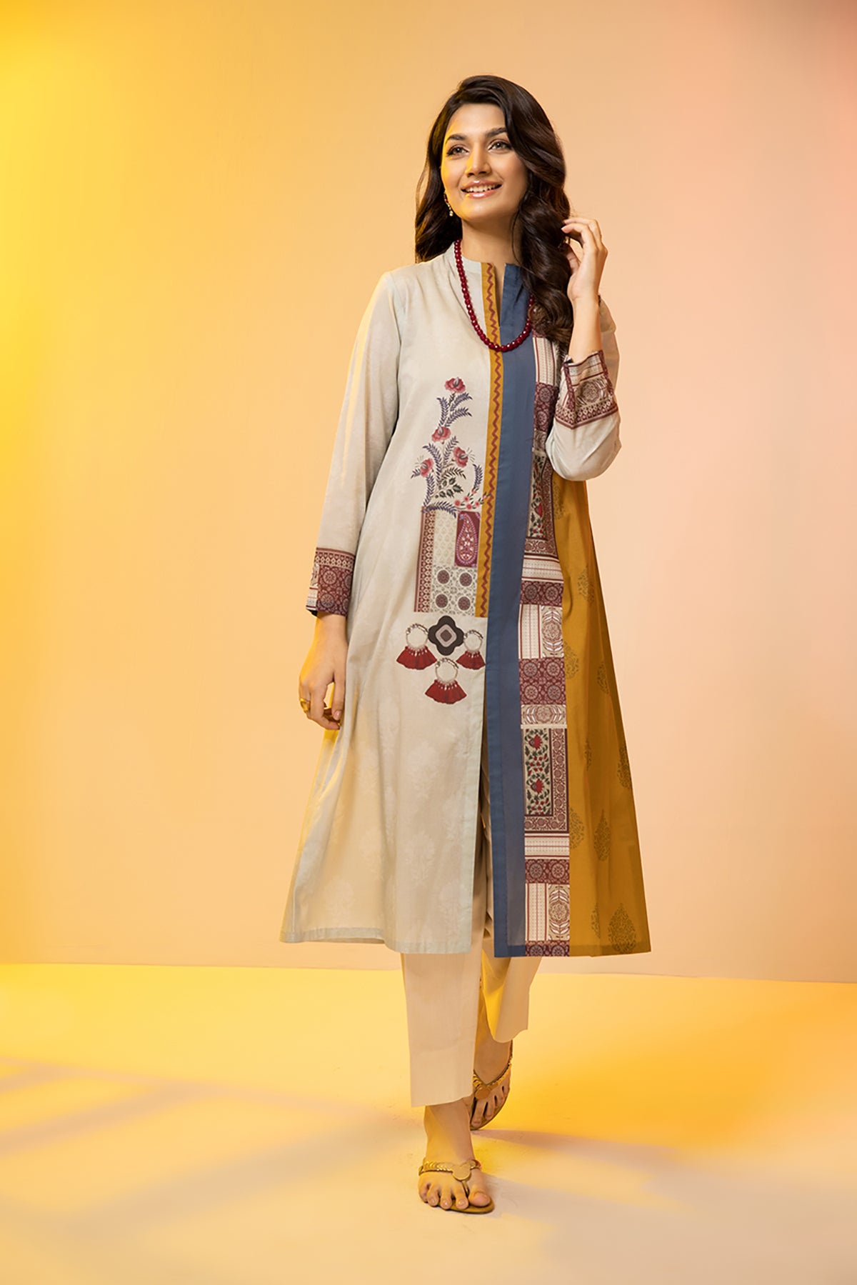 PE22-82-Printed Straight Shirt 1PC