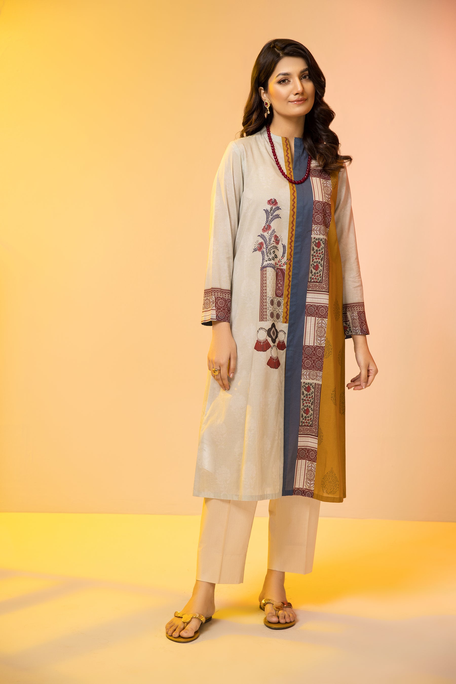 PE22-82-Printed Straight Shirt 1PC