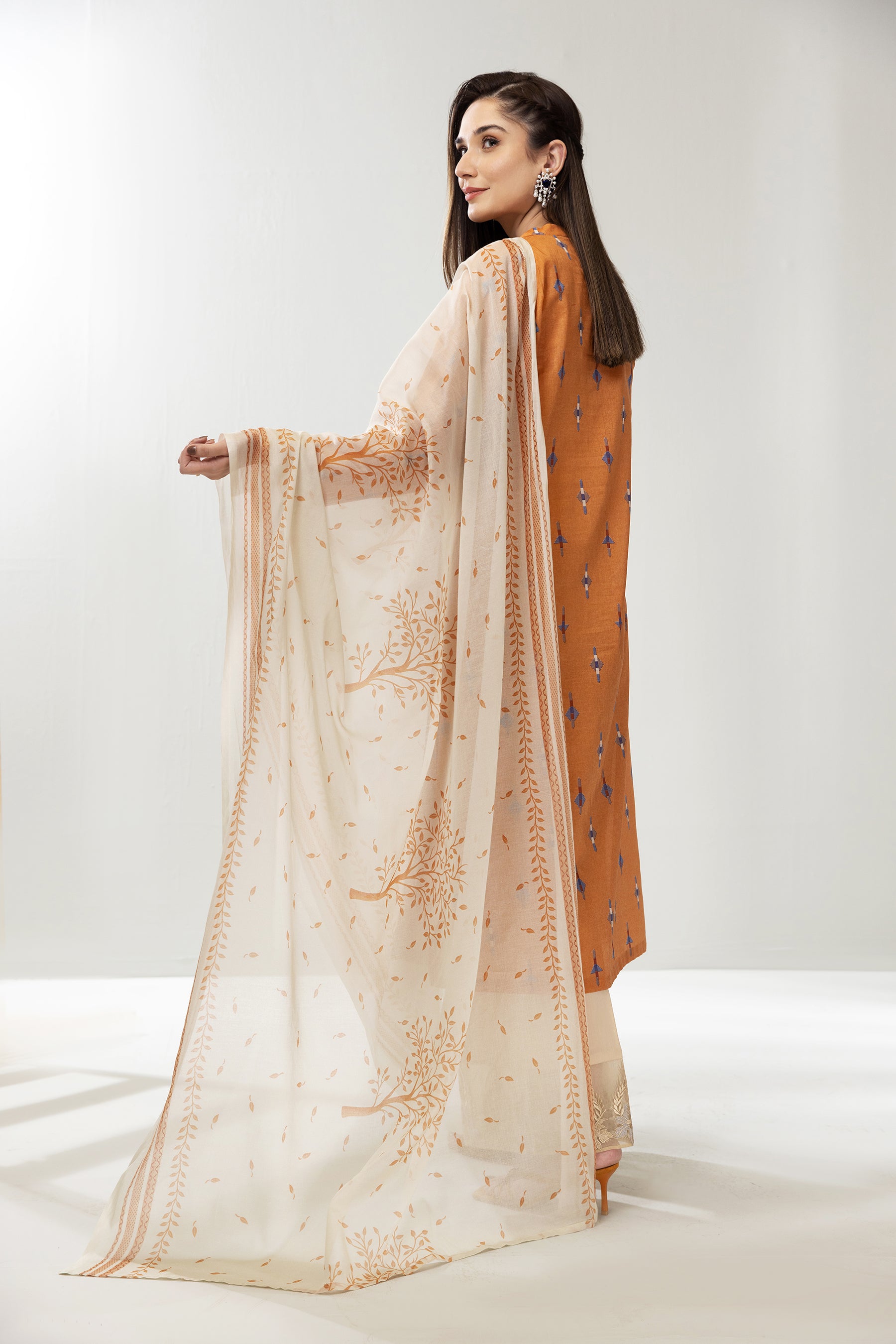 PE22-95-Band Neck Printed Shirt with Dupatta 2PC
