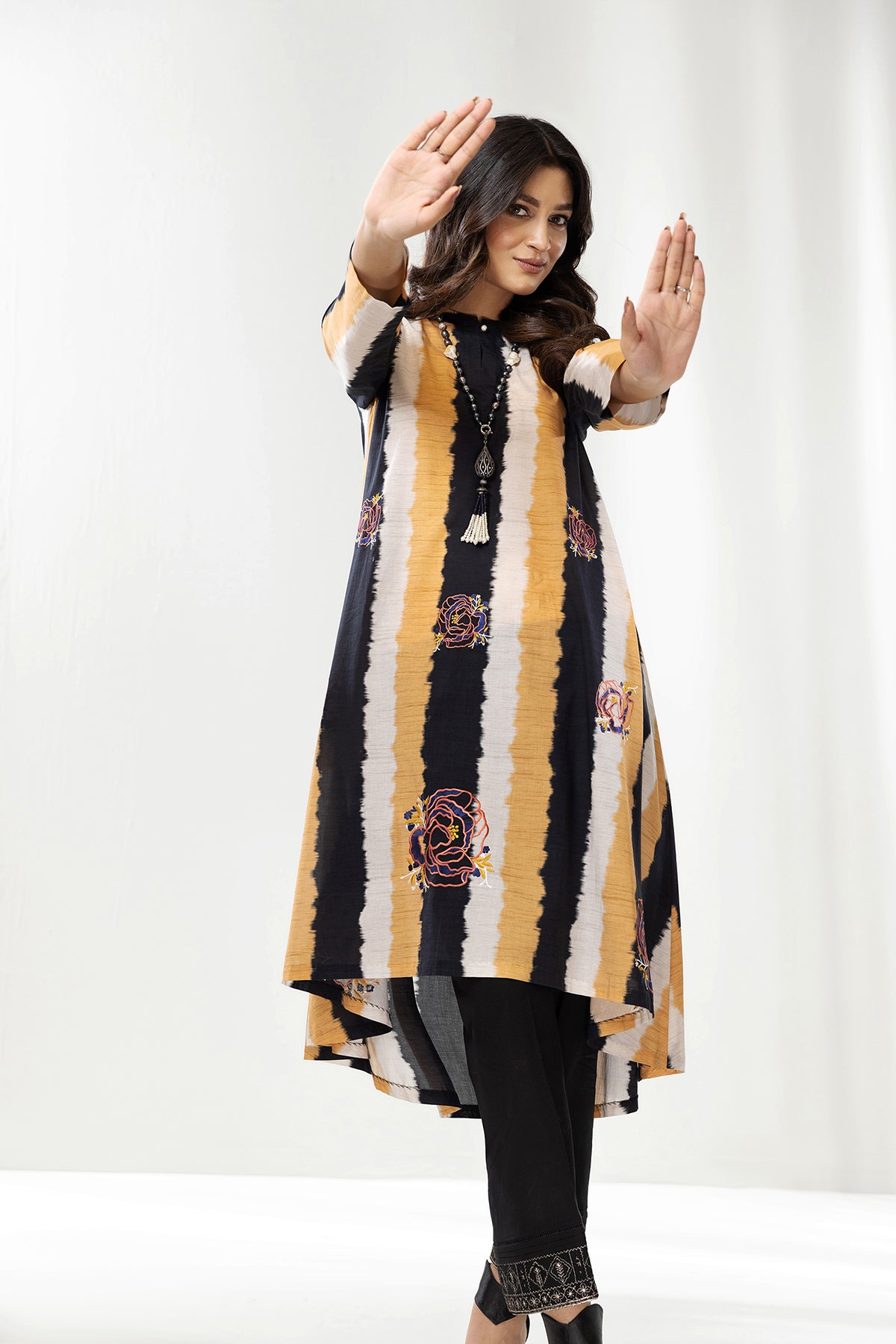 PE22-96-A-Line Printed Embroidered Shirt 1PC