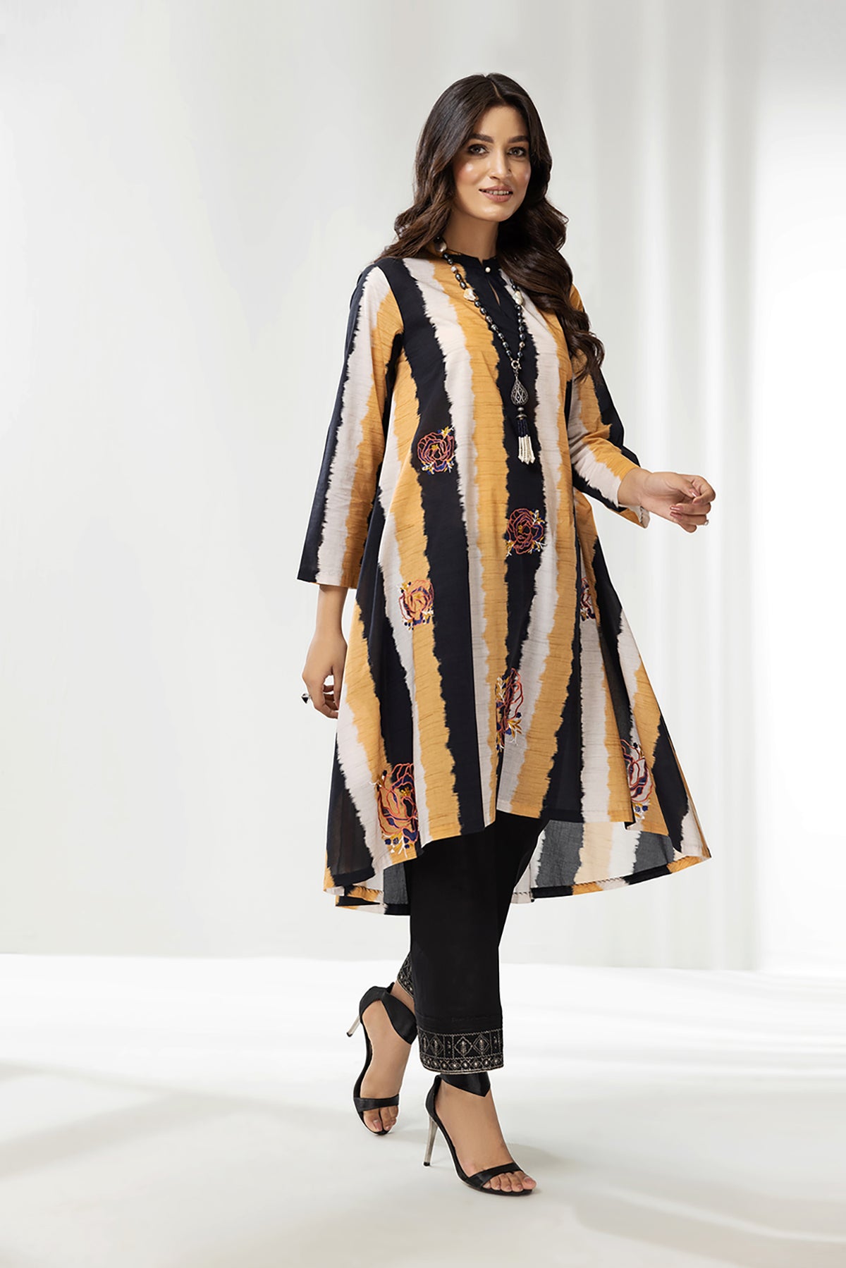 PE22-96-A-Line Printed Embroidered Shirt 1PC