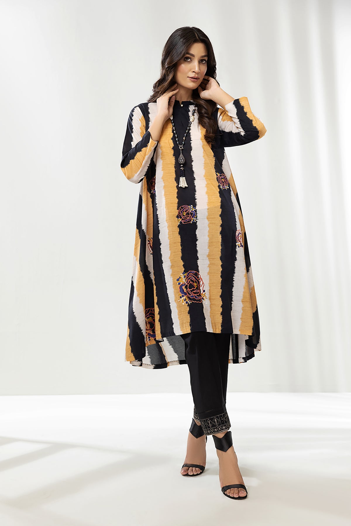 PE22-96-A-Line Printed Embroidered Shirt 1PC