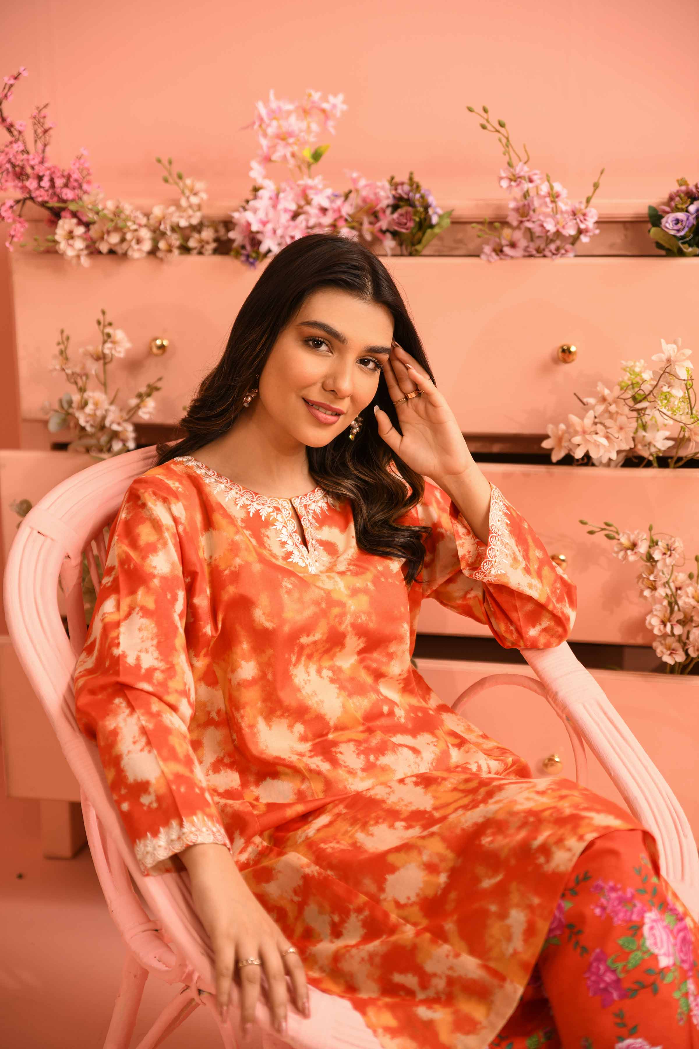 2 Piece - Printed Embroidered Suit - PE23-133