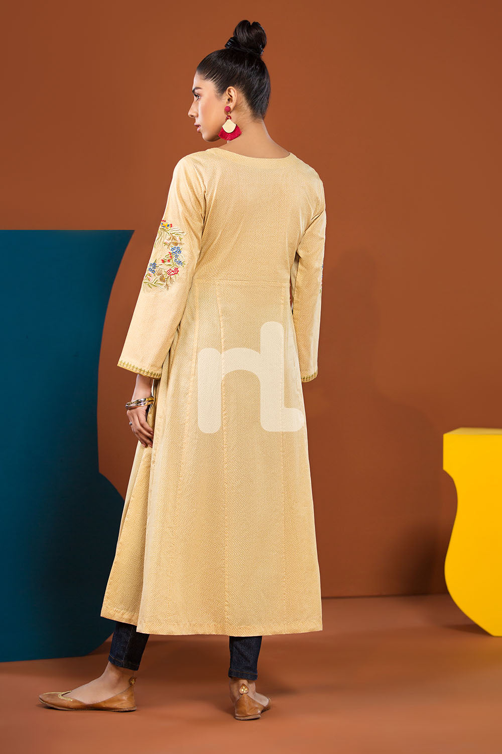 PS19-112 Yellow Textured Embroidered Stitched Shirt - 1PC - Nishat Linen UAE
