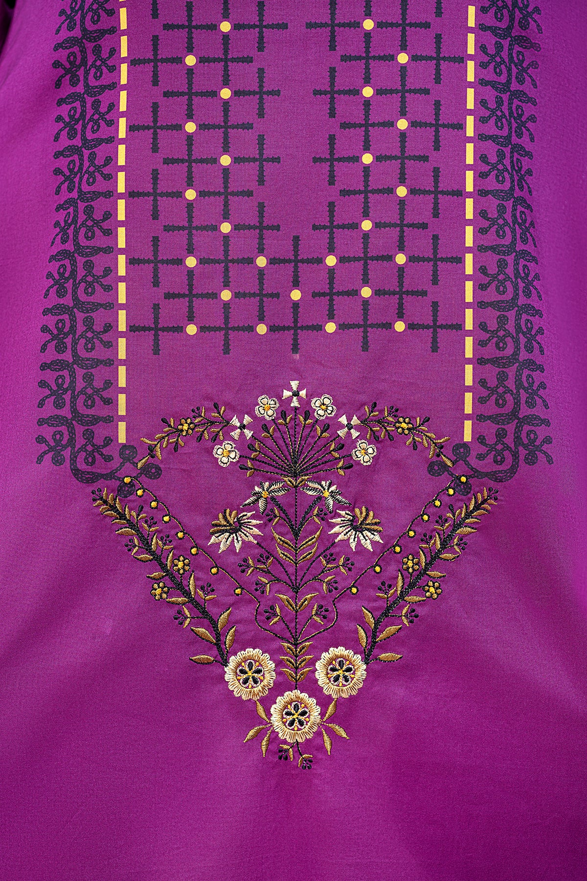 PS20-206-Embroidered Motif & Side Gathers Classic Shirt-1PC