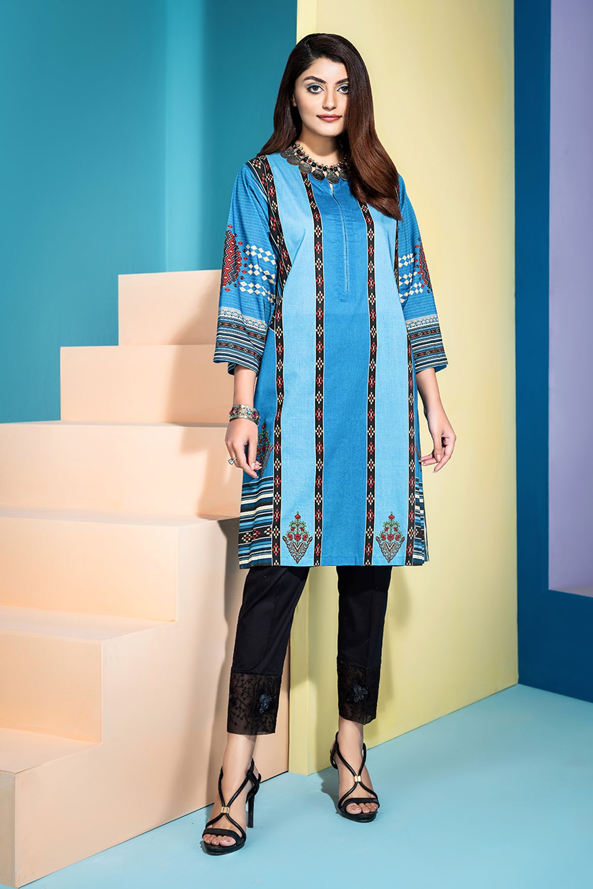 PS20-214-Piping & Button Detailing Ethnic Straight Shirt-1PC