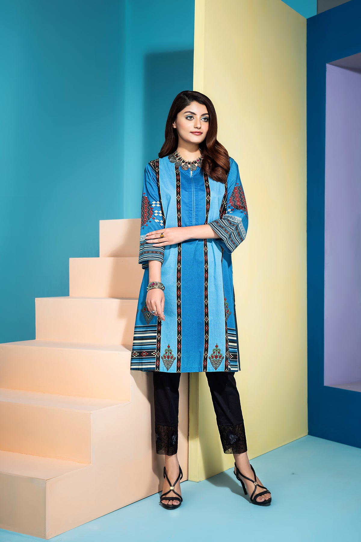 PS20-214-Piping & Button Detailing Ethnic Straight Shirt-1PC