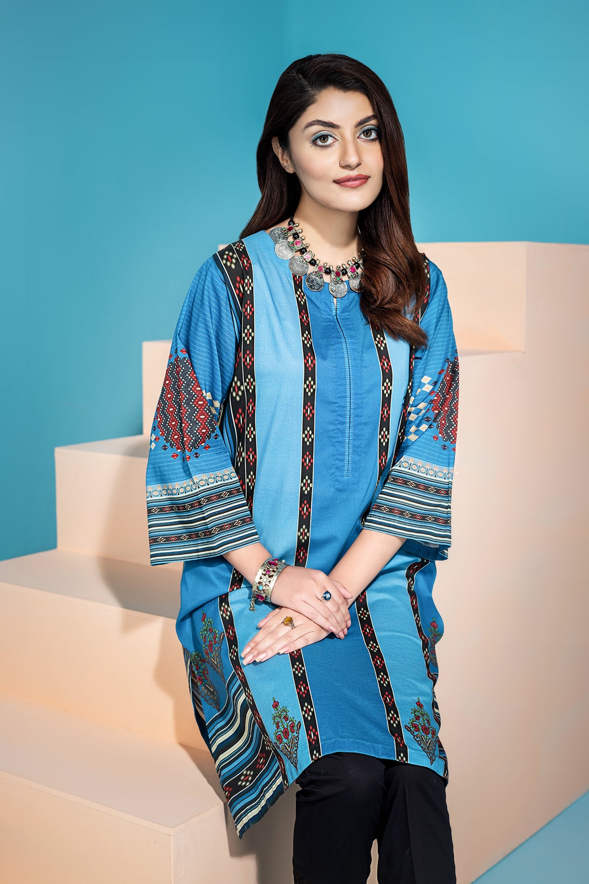 PS20-214-Piping & Button Detailing Ethnic Straight Shirt-1PC