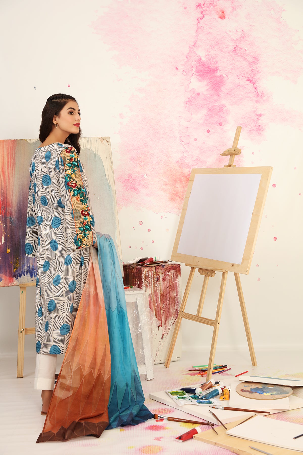 PS21-129-Embroidered Printed Lawn Shirt With Digital Printed Net Dupatta-2PC