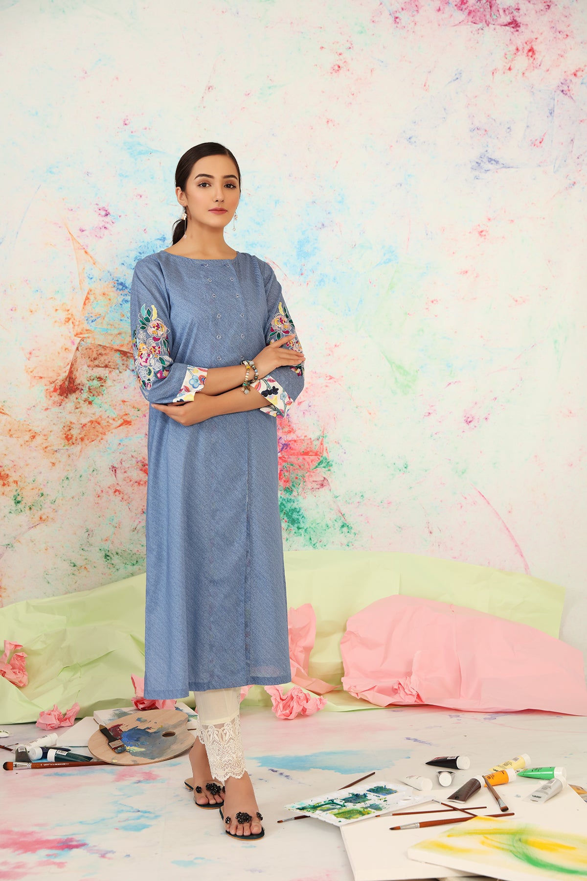 PS21-47-Embroidered Printed Lawn Shirt 1PC