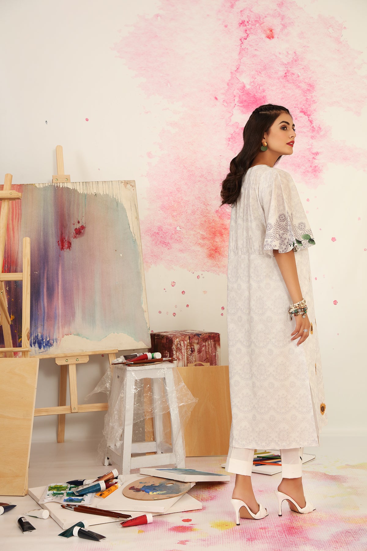 PS21-79-Modern Print & Embroidered Shirt -1PC