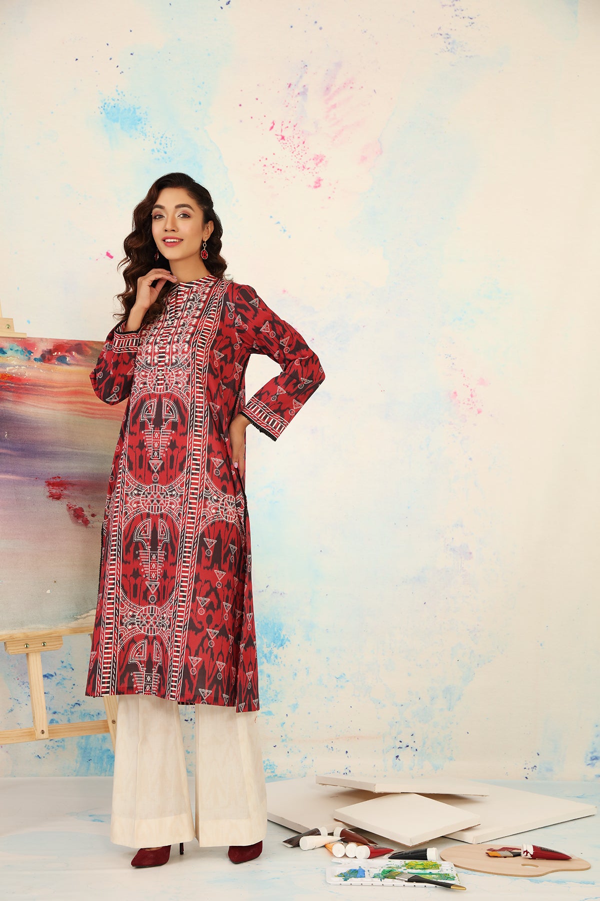 PS21-82-Basic Printed Shirt With Printed Trouser-2Pcs