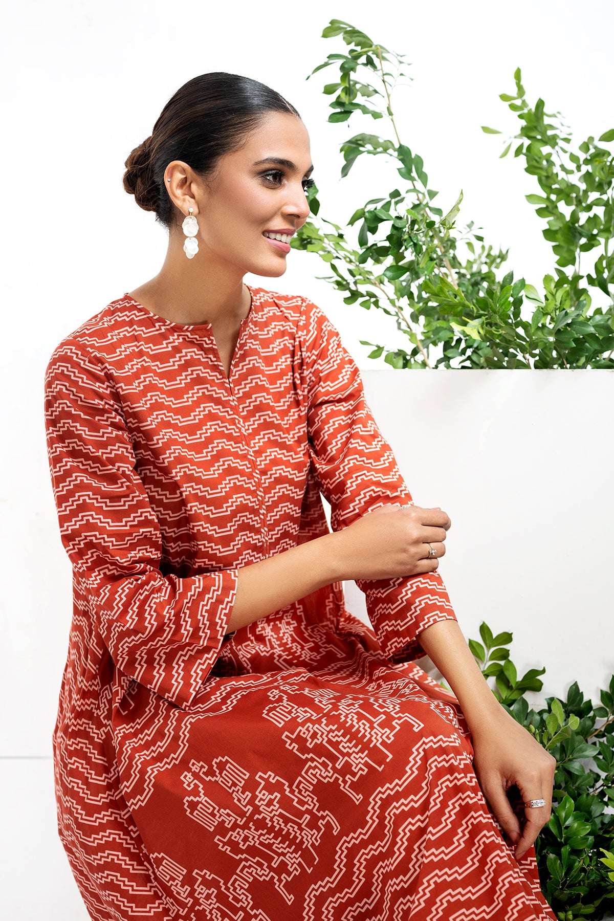 PS22-05-Printed Flared Hem Shirt 1PC