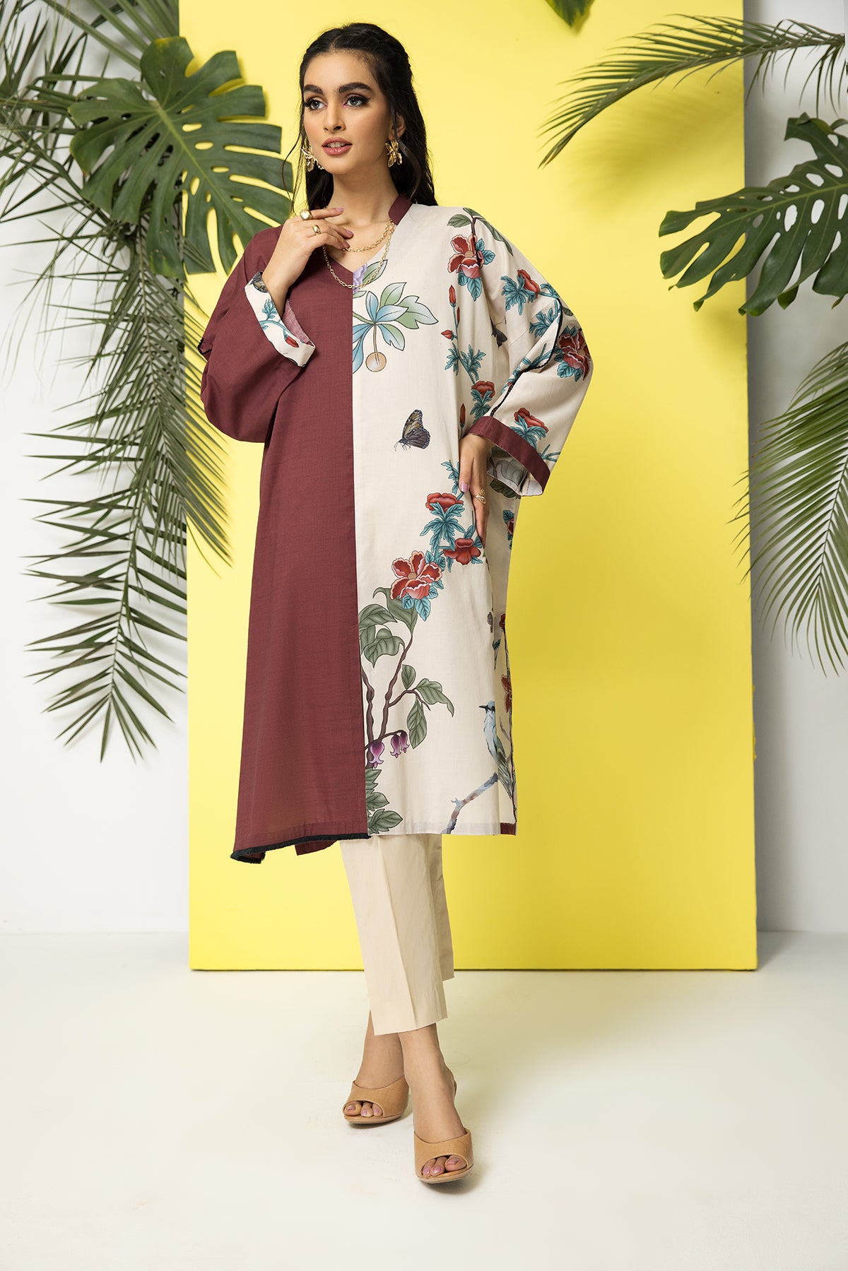 PS22-18-Printed Fray Detail Tunic 1PC