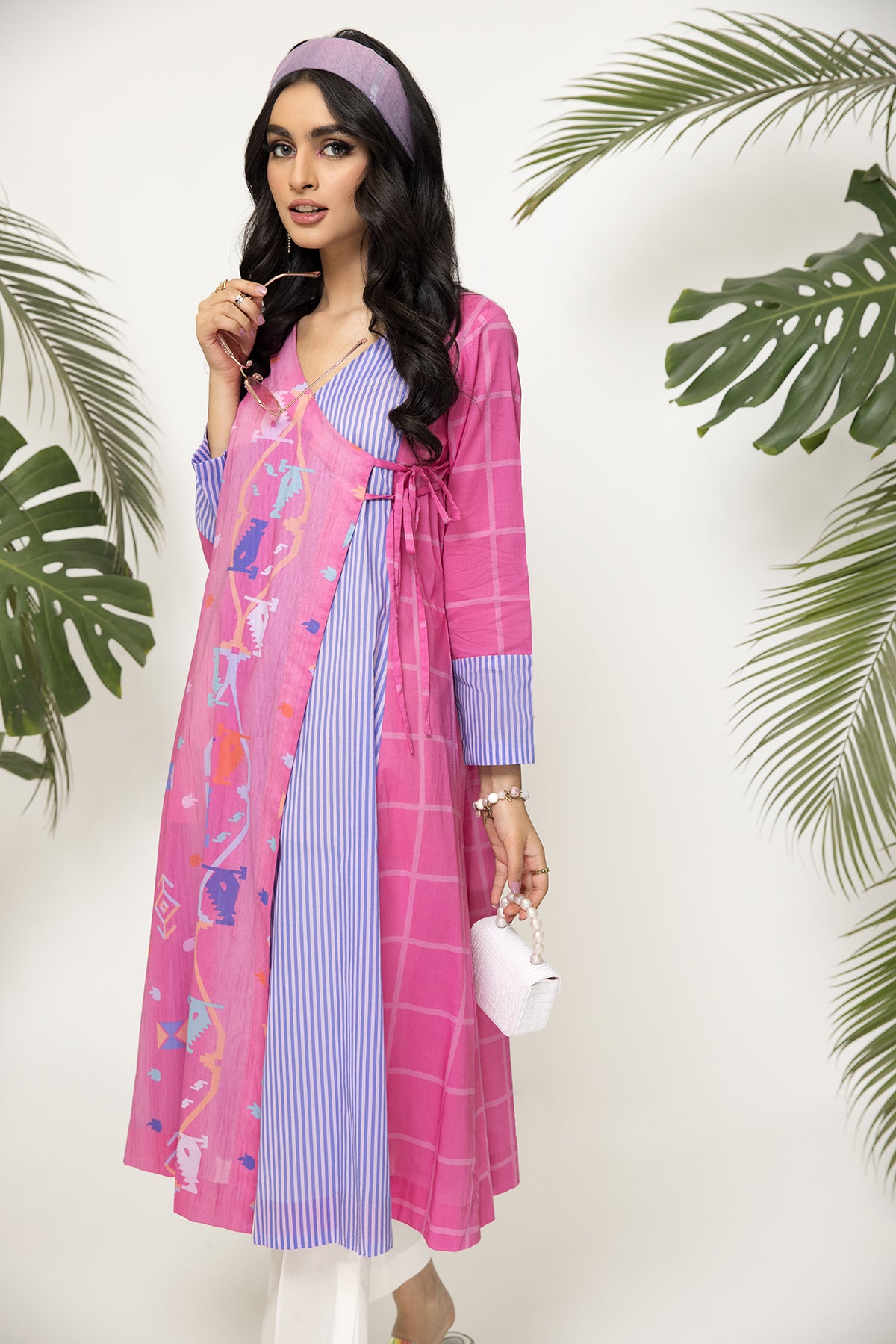 PS22-33-Printed Angrakha Shirt 1PC