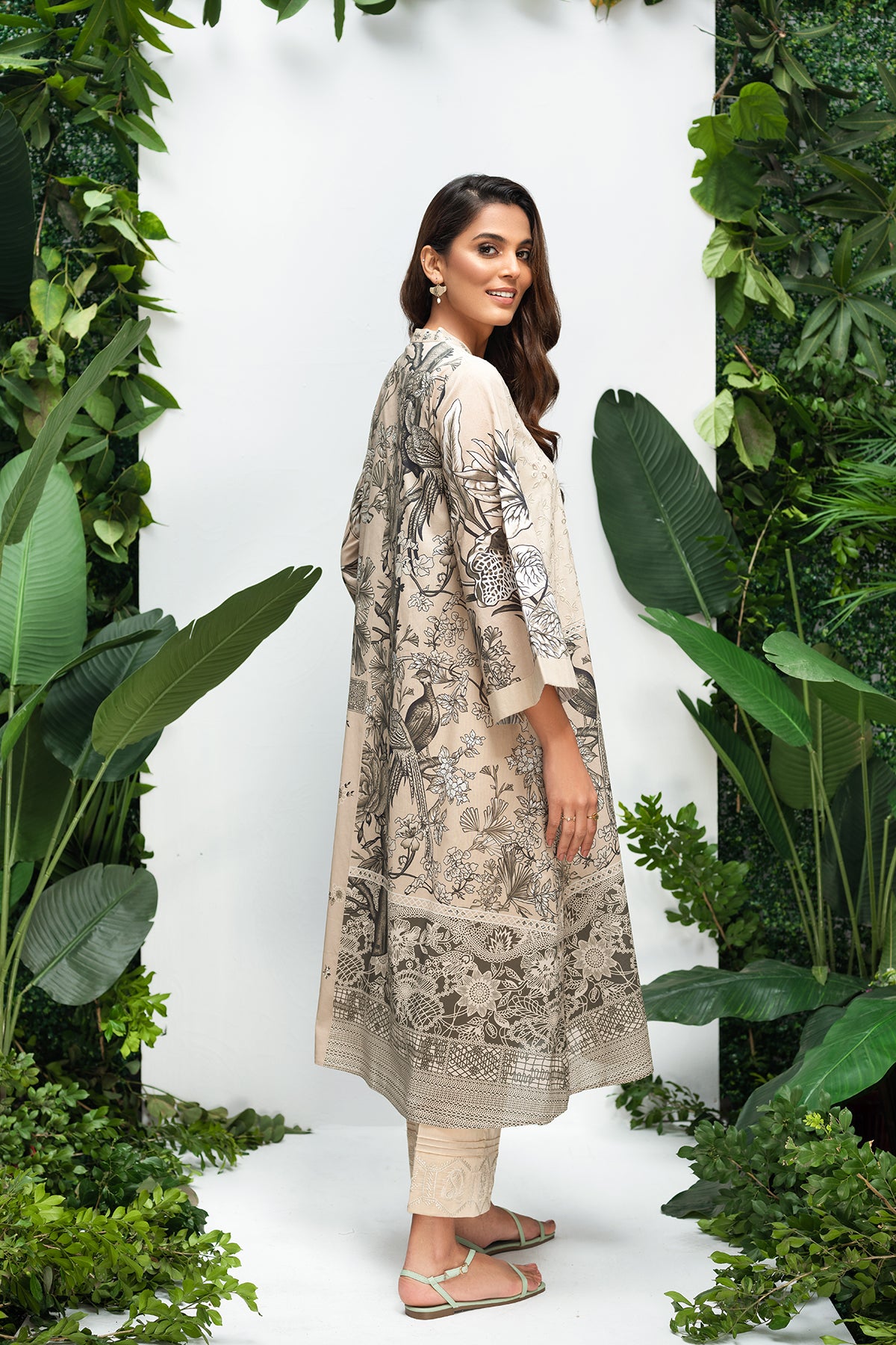 PS22-71-Printed Embroidered A-Line Shirt 1PC