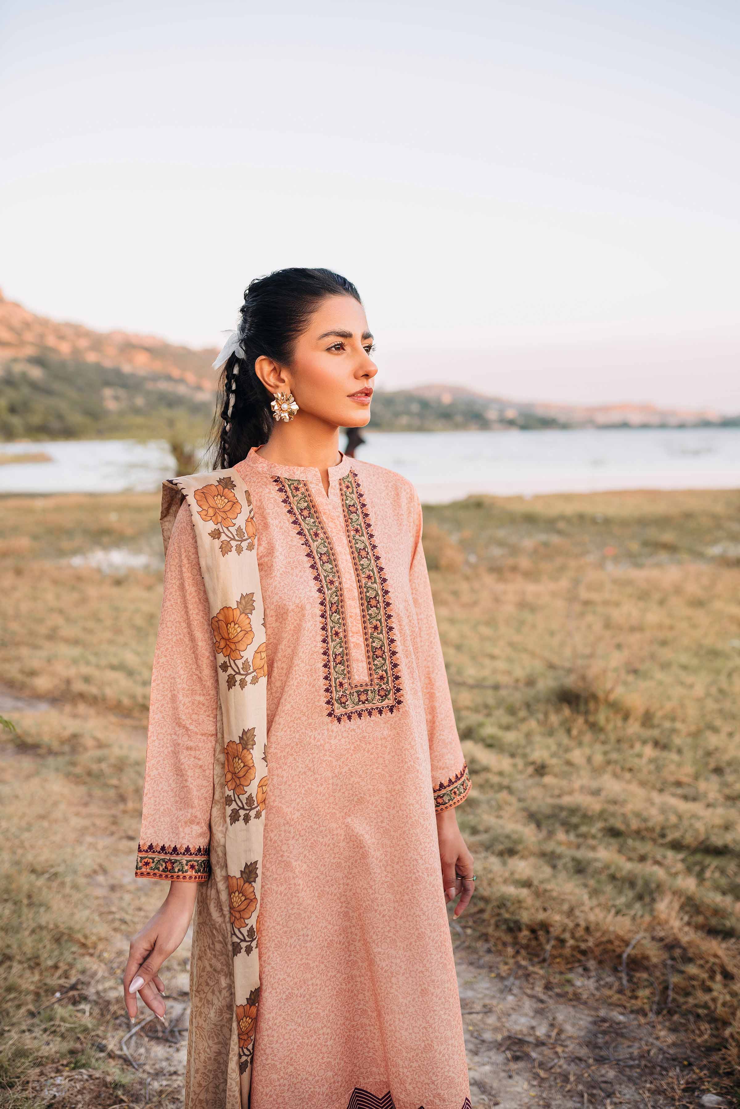 3 Piece - Printed Embroidered Suit - PS23-96