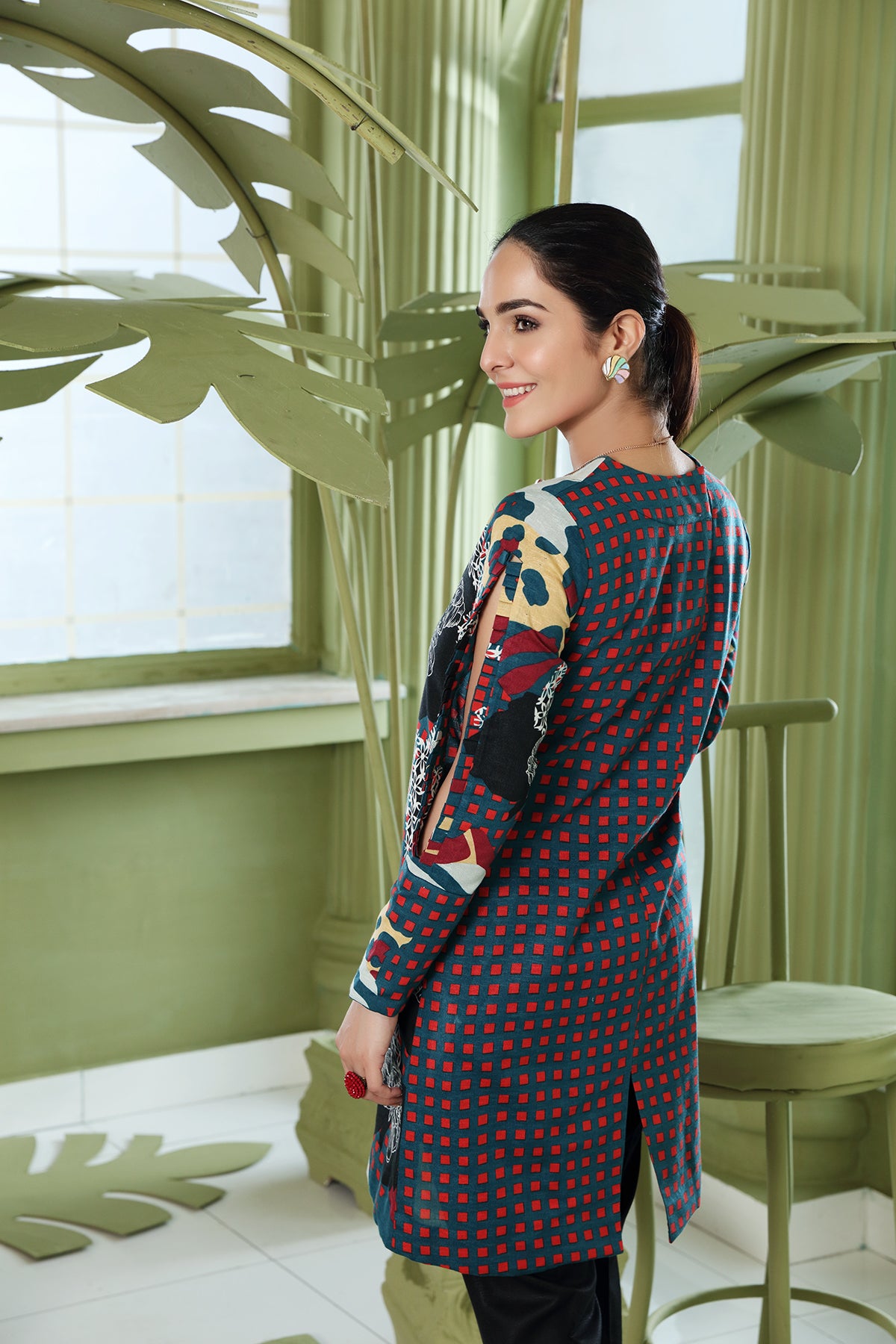 PW20-149 Printed Stitched Karandi Shirt With Mask-1PC