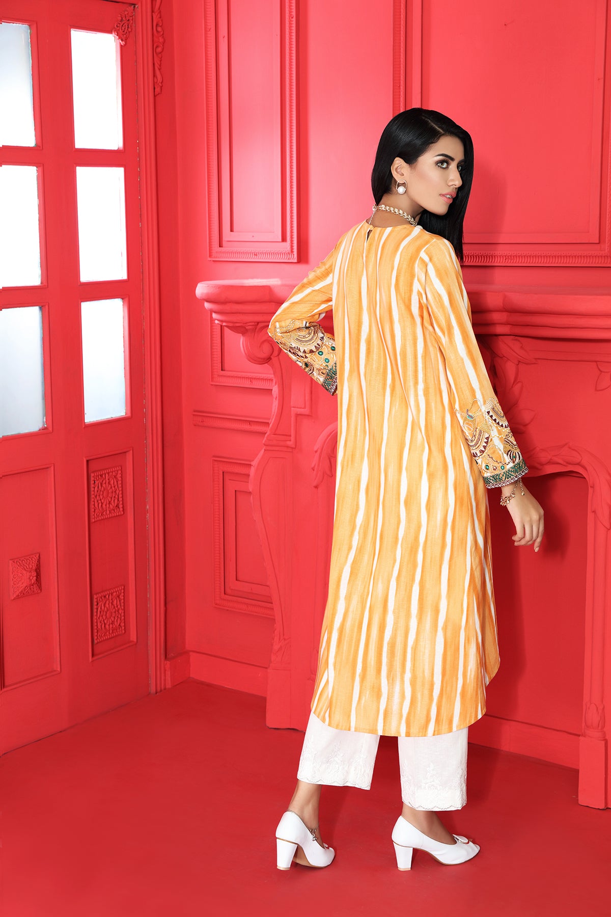 PW20-18 Embroidered Stitched Karandi Shirt with Mask - 1PC