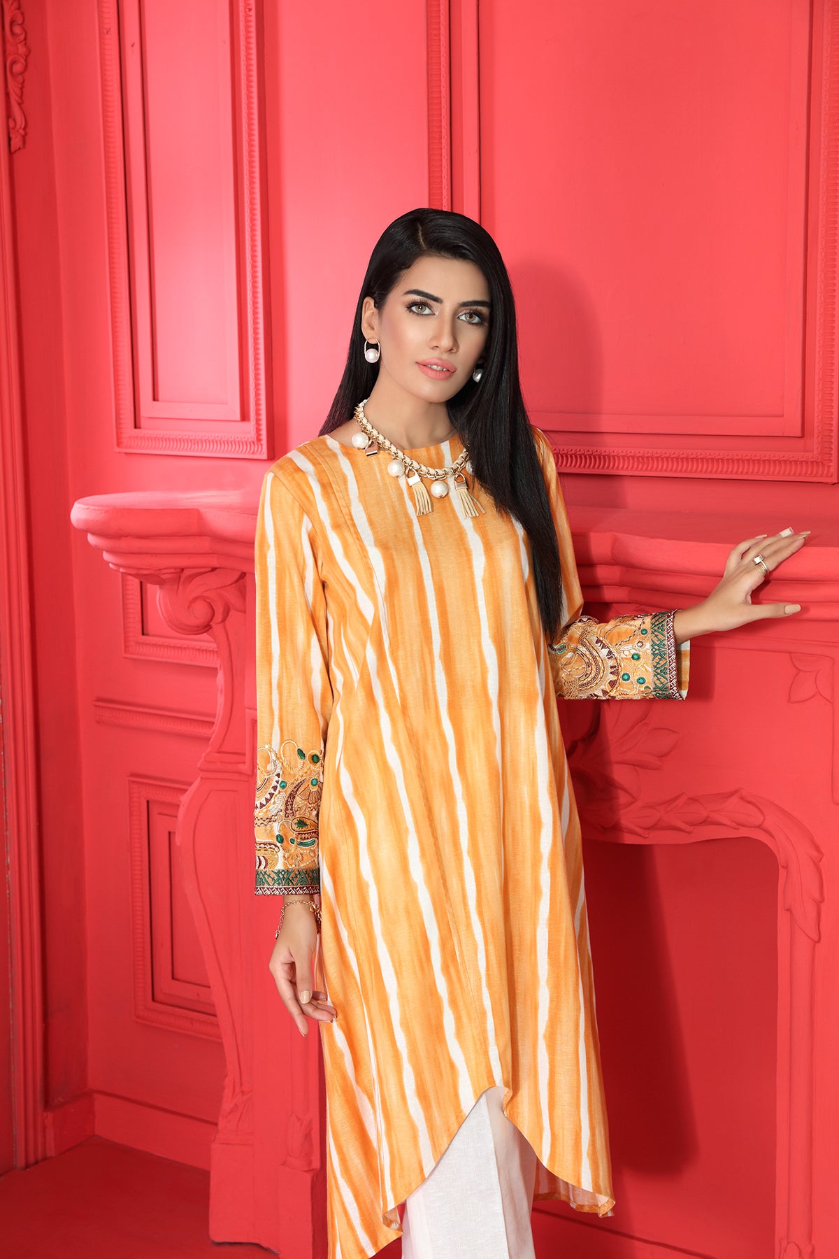 PW20-18 Embroidered Stitched Karandi Shirt with Mask - 1PC