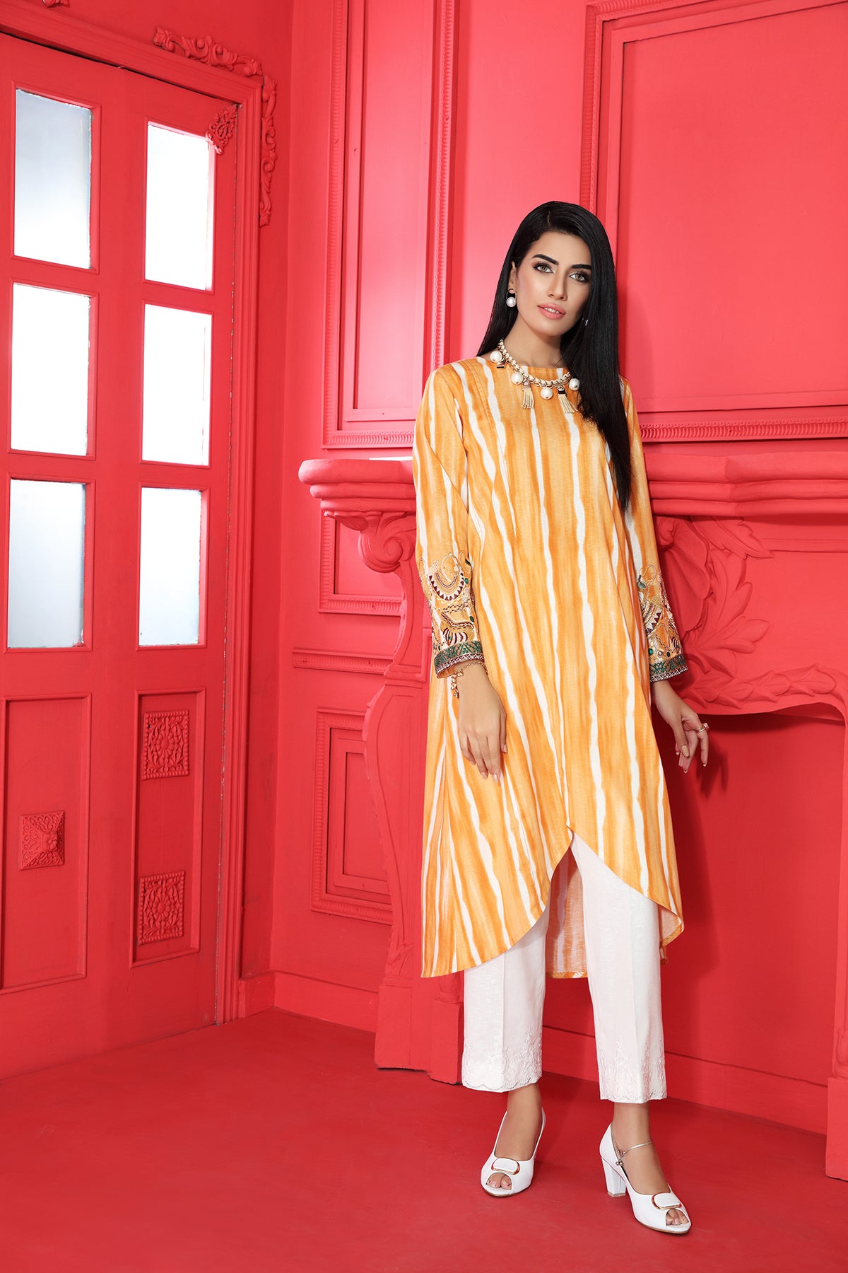 PW20-18 Embroidered Stitched Karandi Shirt with Mask - 1PC