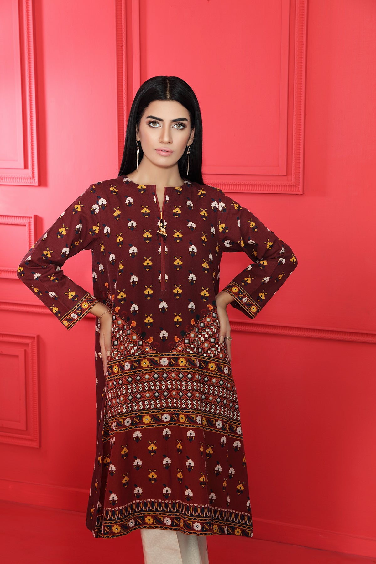 PW20-51 Digital Printed Stitched Khaddar Shirt with Mask -1PC