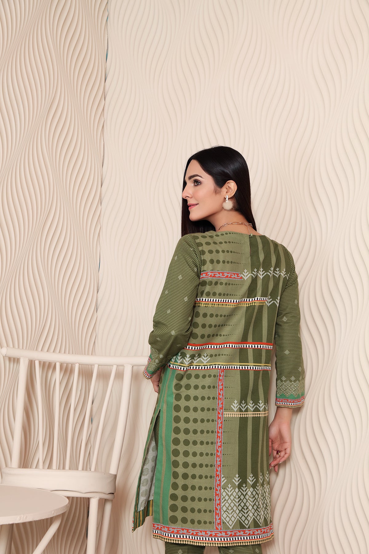 PW20-58 Printed Stitched Cotton Karandi Shirt & Trouser with Mask- 2PC