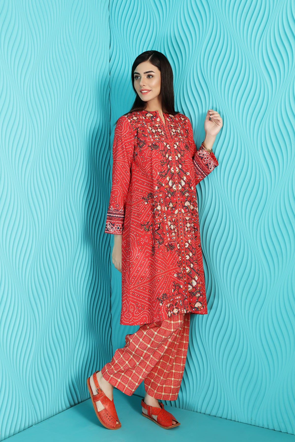 PW20-171 Printed Stitched Cotton Kurta-1PC