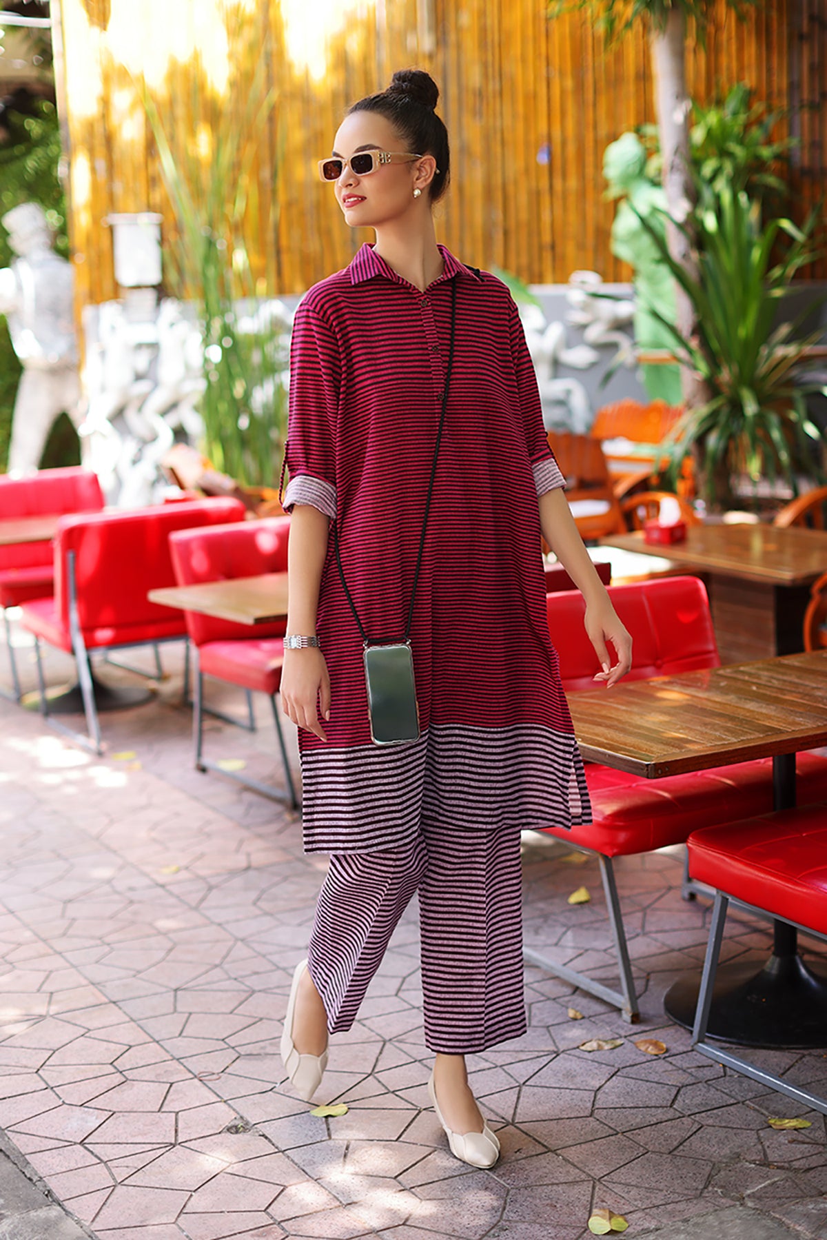 PW22-101-Collar Neck Printed Shirt with Trousers 2PC