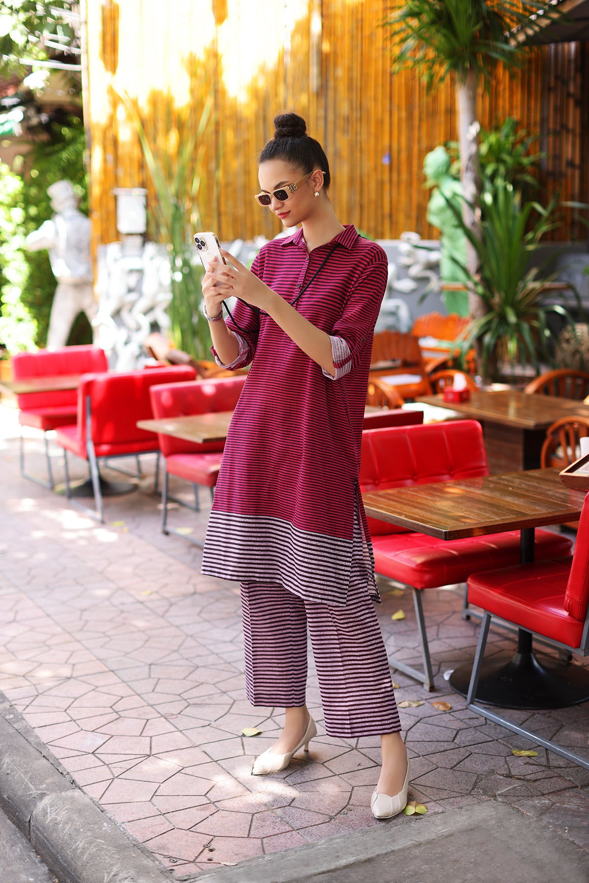PW22-101-Collar Neck Printed Shirt with Trousers 2PC