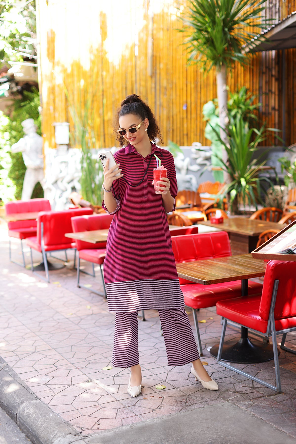 PW22-101-Collar Neck Printed Shirt with Trousers 2PC
