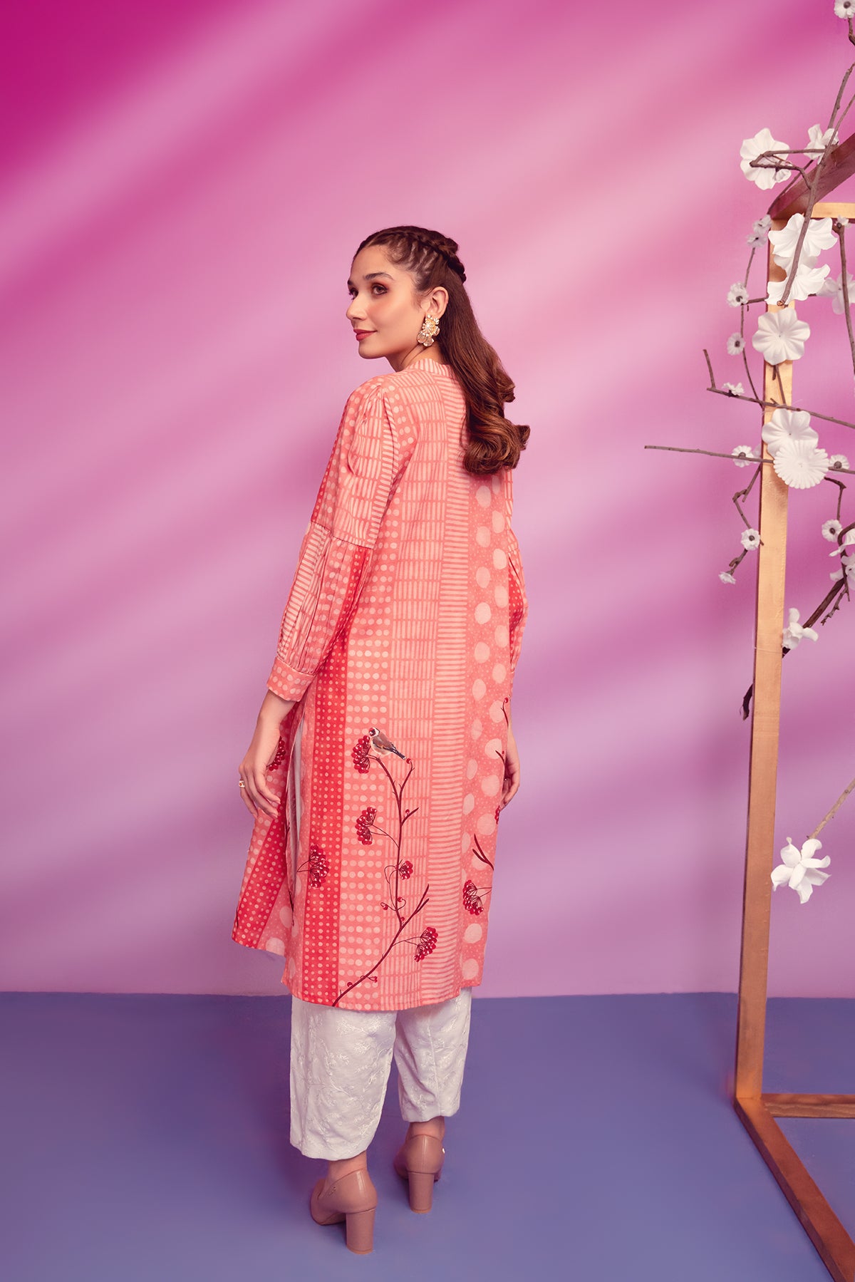 PW22-129-Placket Detailing Printed Shirt 1PC