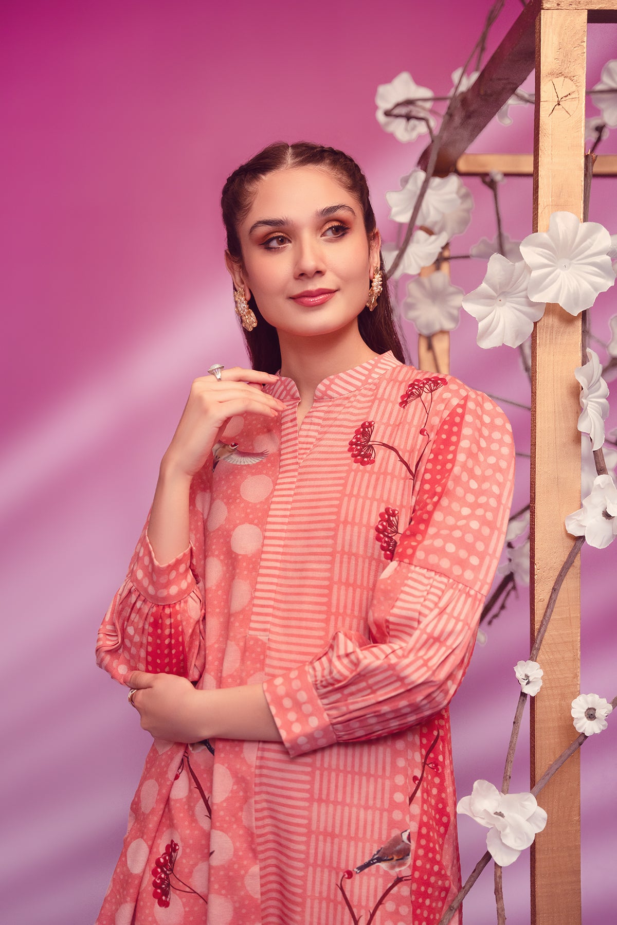 PW22-129-Placket Detailing Printed Shirt 1PC