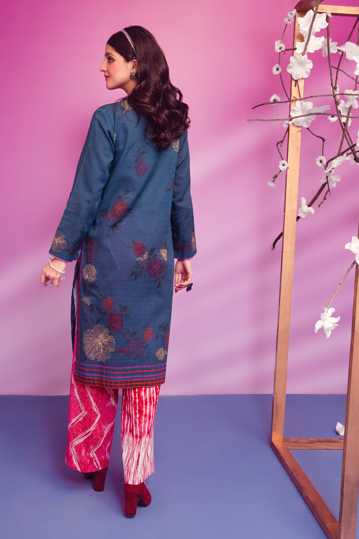 PW22-130-Printed Straight Shirt with Trousers 2PC